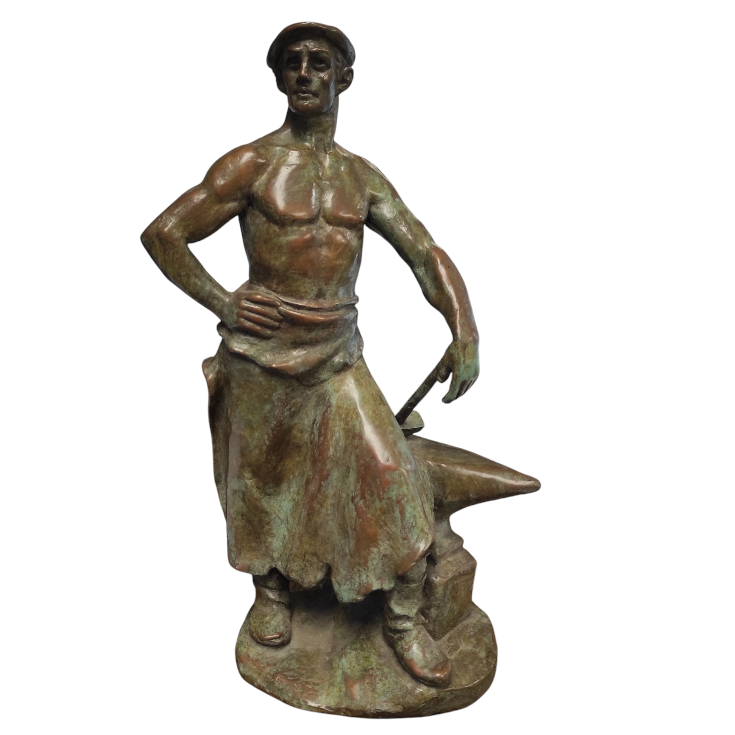 SCULPTURE EN BRONZE PATINE VERTE LE FORGERON 38 CM