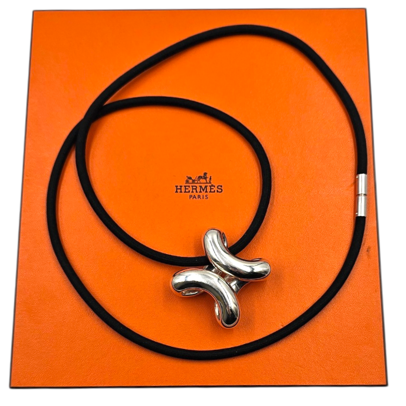 HERMES COLLIER LIMA XXL EN ARGENT (AG925) SUR CORDON PB 108.81 GR + ECRIN