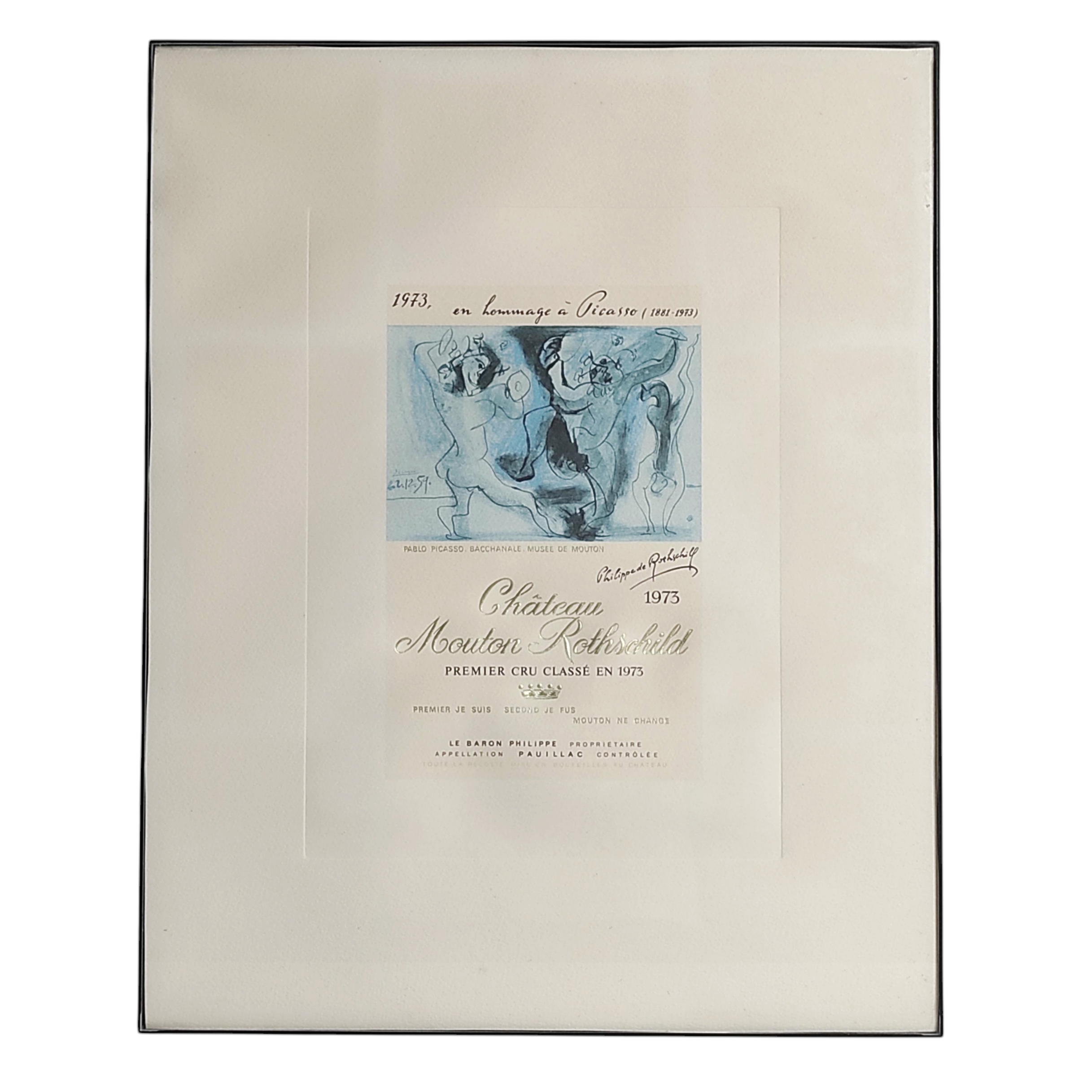 CHATEAU MOUTON ROTHSCHILD LITHOGRAPHIE HOMMAGE A PICASSO 1973