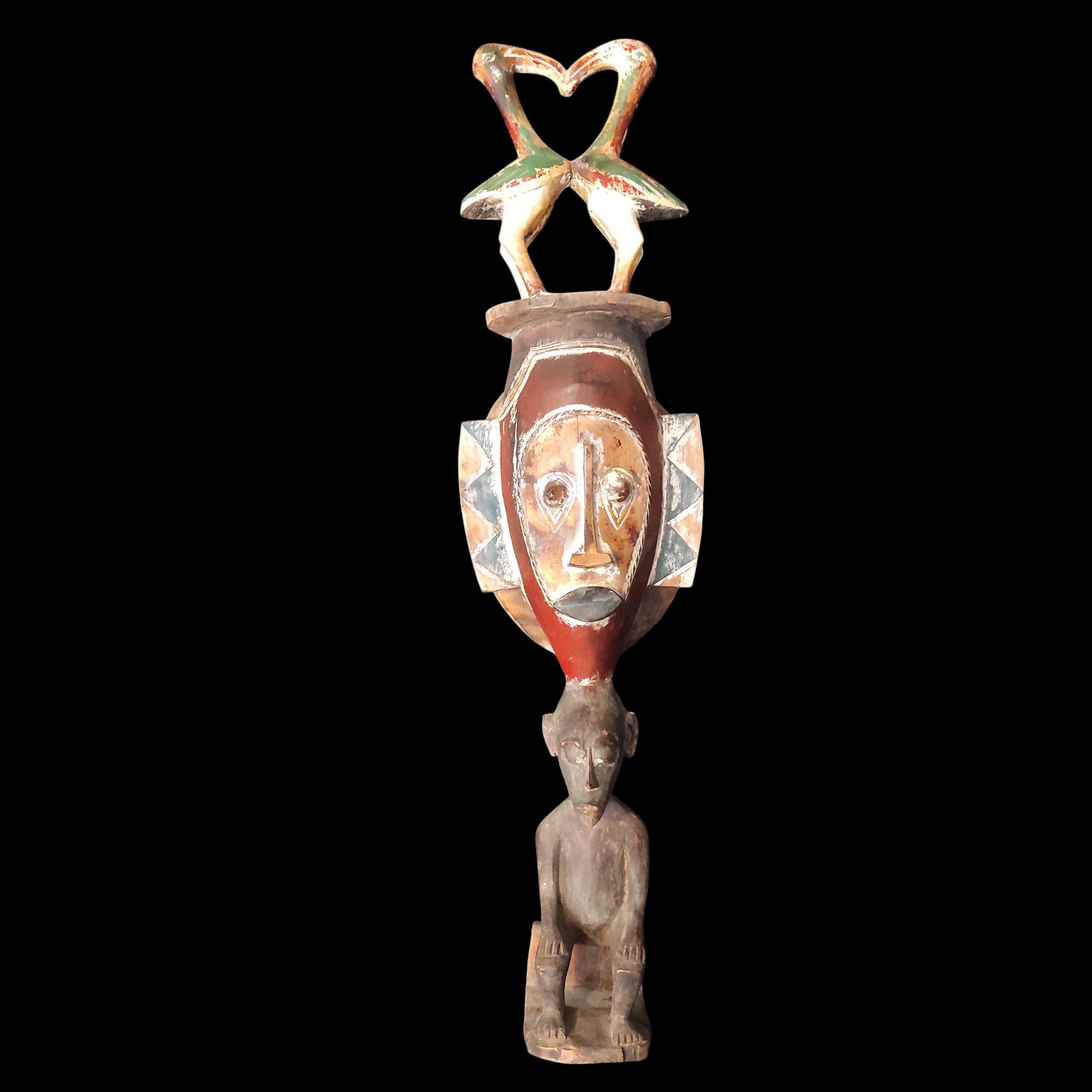 MASQUE AFRICAIN A DECOR DE COUPLE D IBIS