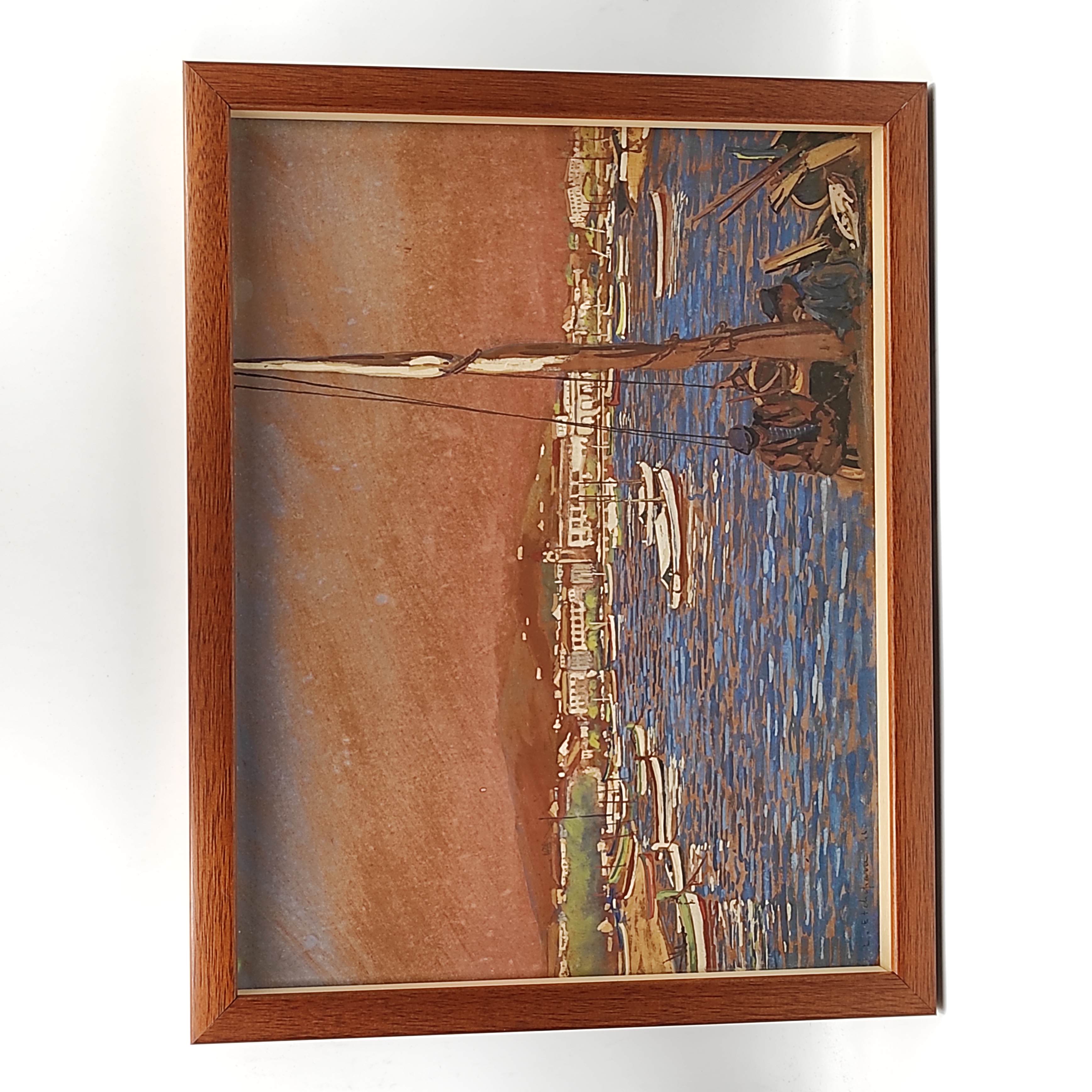 ENCADREMENT GOUACHE VUE DU PORT DE PECHE 42/33 CM 