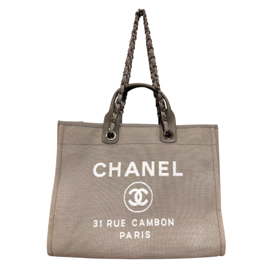 CHANEL SAC CABAS DEAUVILLE EN TISSU GREIGE (21994328) CIRCA 2015-2016