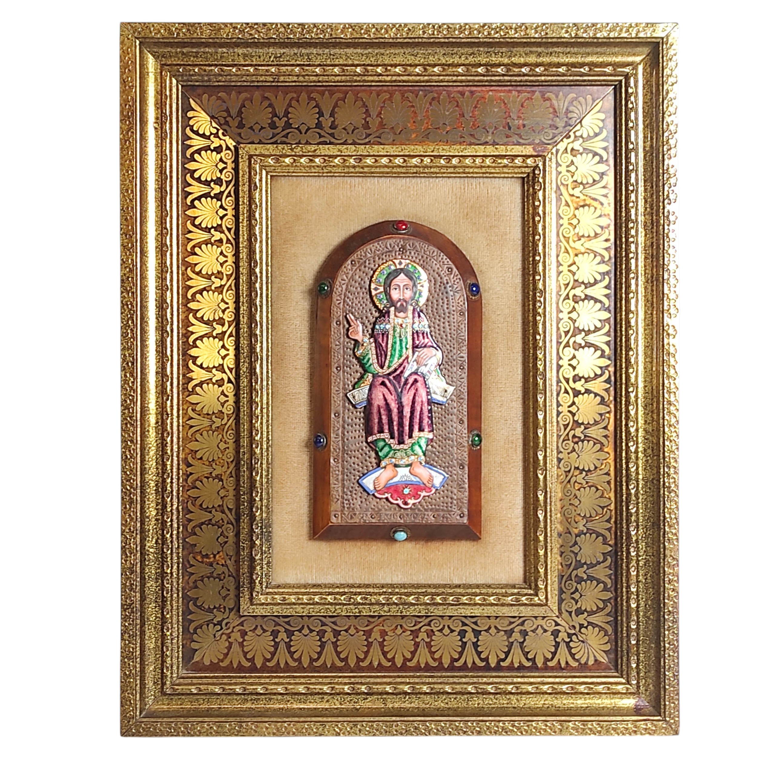 CHRIST EMAILLE ENCADREMENT DORE 58 x 45 CM