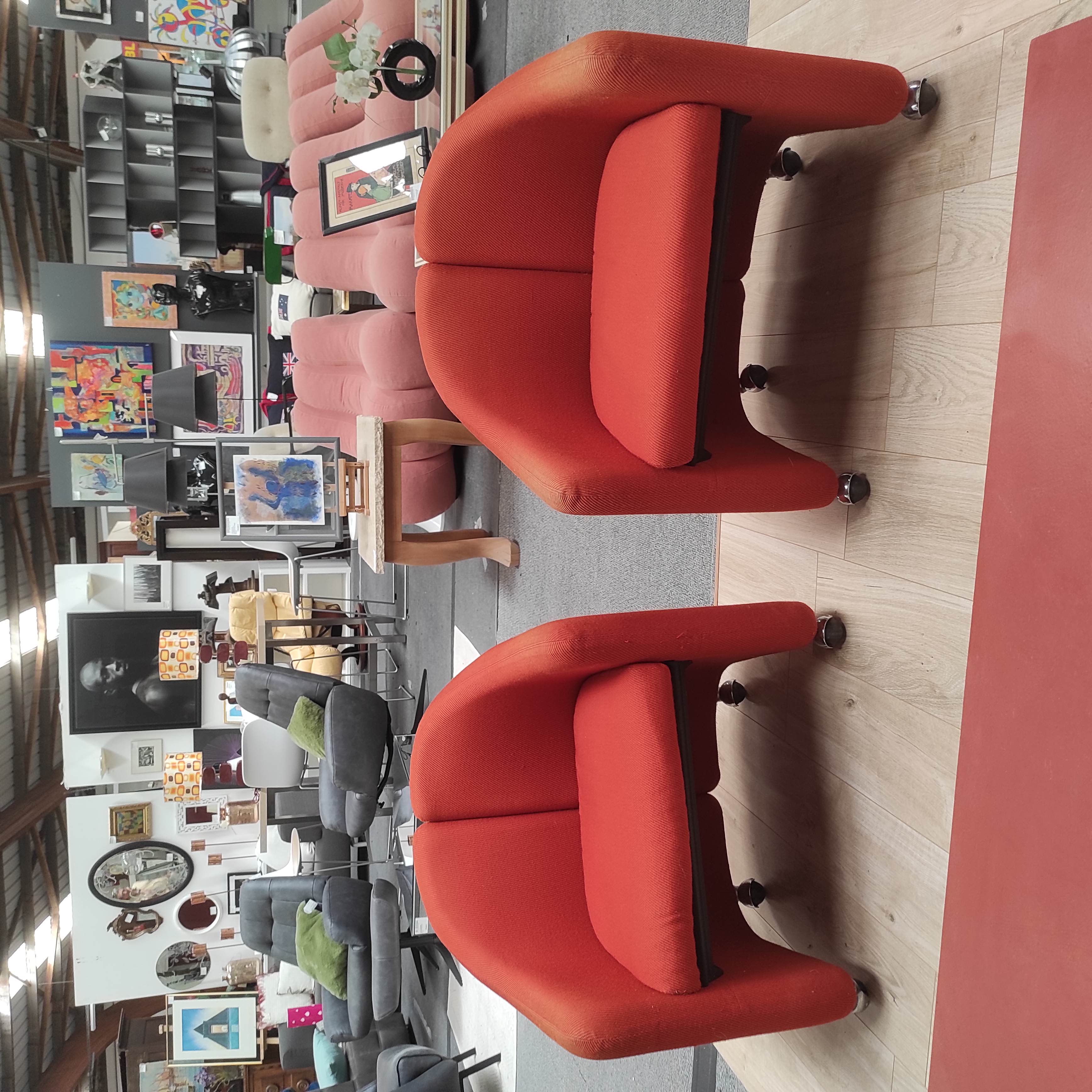 EUGENIO GERLI SERIE 142 POUR TECNO PAIRE DE FAUTEUILS TISSU ORANGE 67/68/55 CM