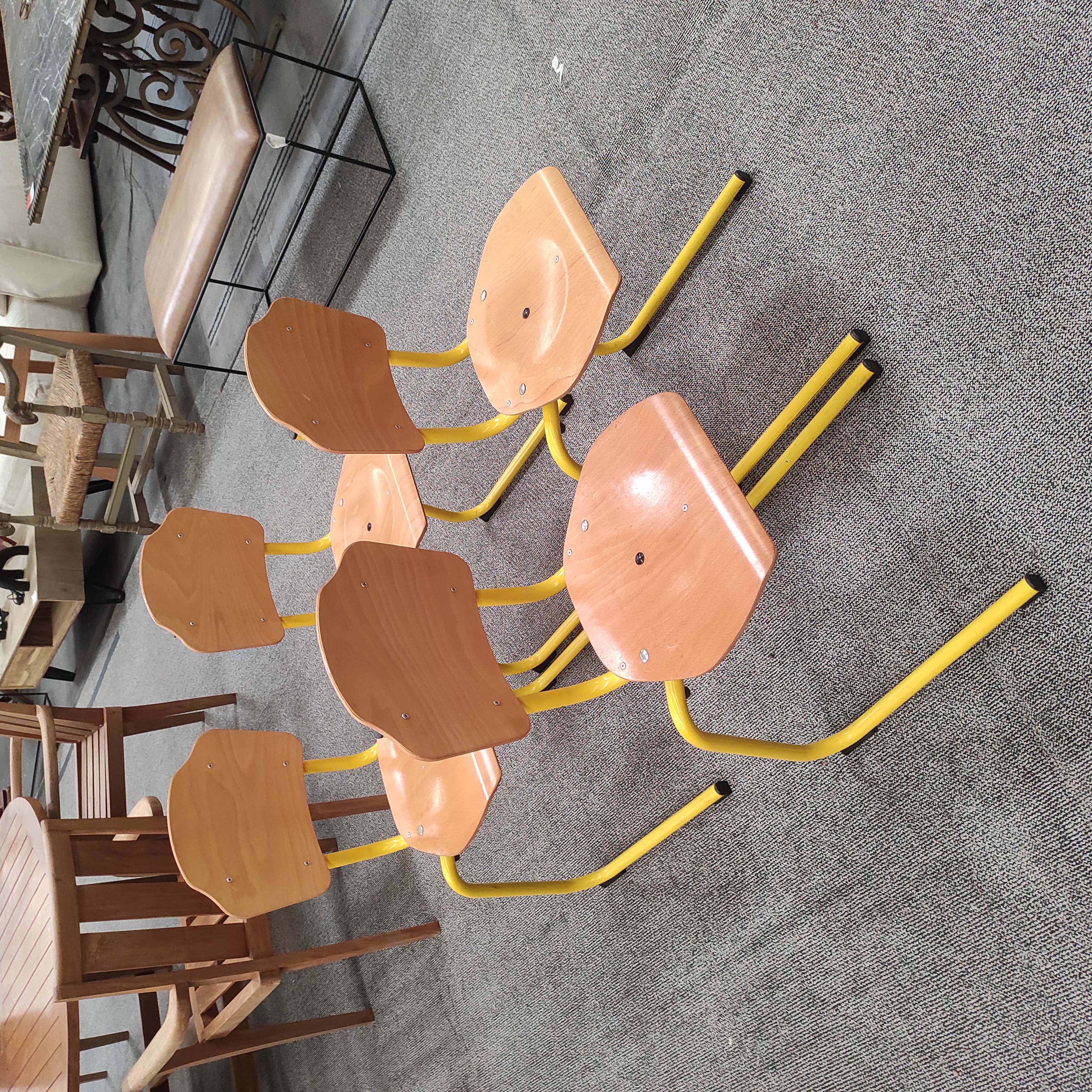 4 CHAISES PIED TUBULAIRE JAUNE 42/82/42 CM ANNEES 70