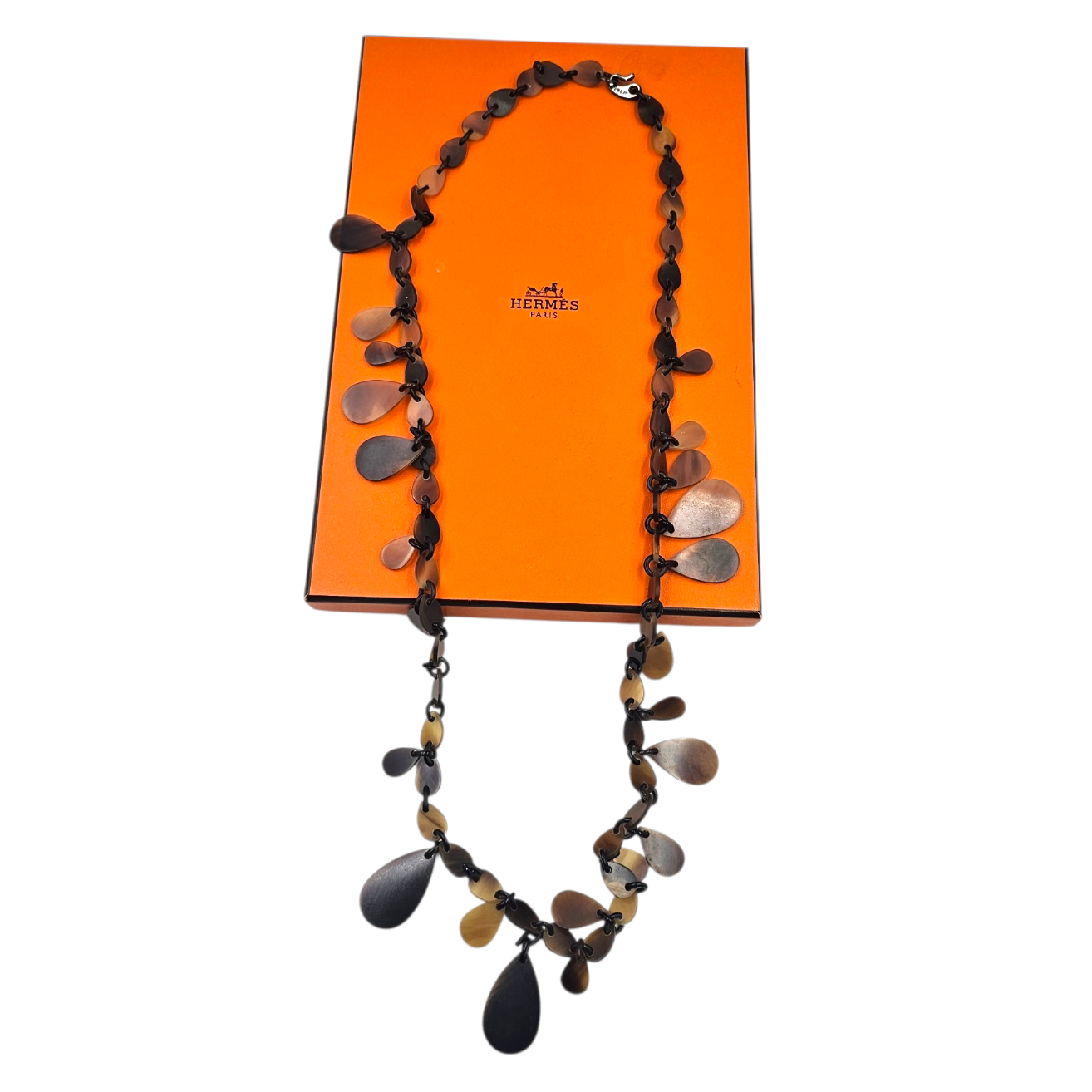 HERMES COLLIER SAUTOIR LARME EN CORNE DE BUFFLE EN L ETAT + POCHON + BOITE