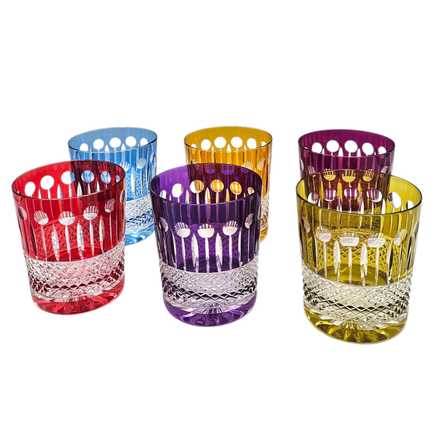 6 VERRES A WHISKY EN CRISTAL COLORE