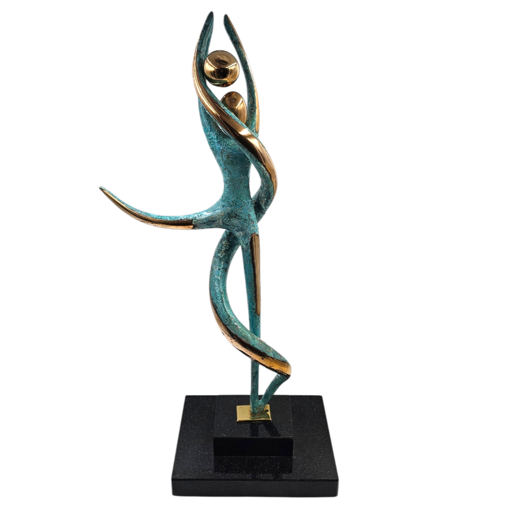 ALAIN CANTAREL TOURBILLON SCULPTURE EN BRONZE A PATINE BLEUE 3/8 H 56 CM