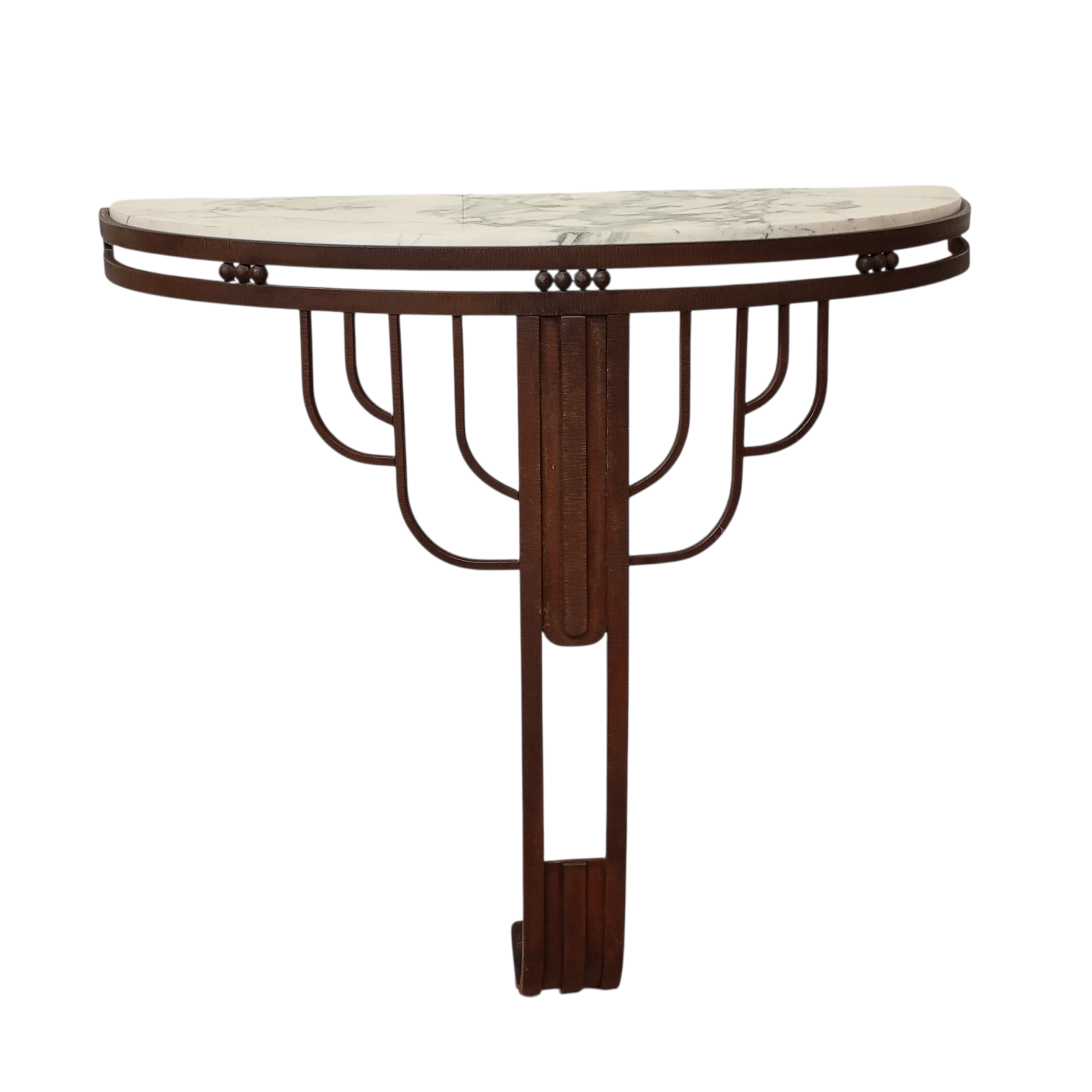 CONSOLE ART DECO MARBRE ET FER FORGE MARTELE 