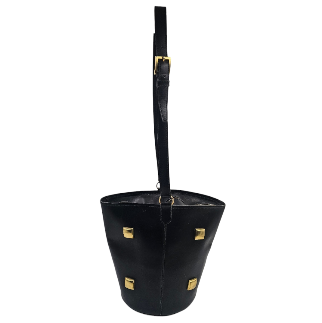 LAFFARGUE LES CLOUS SAC PETIT SEAU EN CUIR NOIR BIJOUTERIE DOREE VINTAGE
