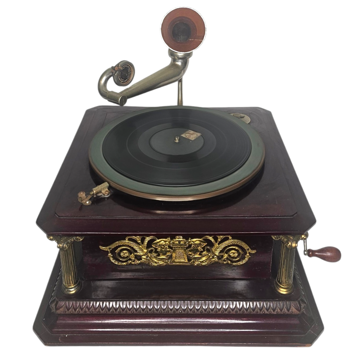 EXHIBITION GRAMOPHONE TYPEWRITER DECORATIF EN BOIS ET LAITON DORE