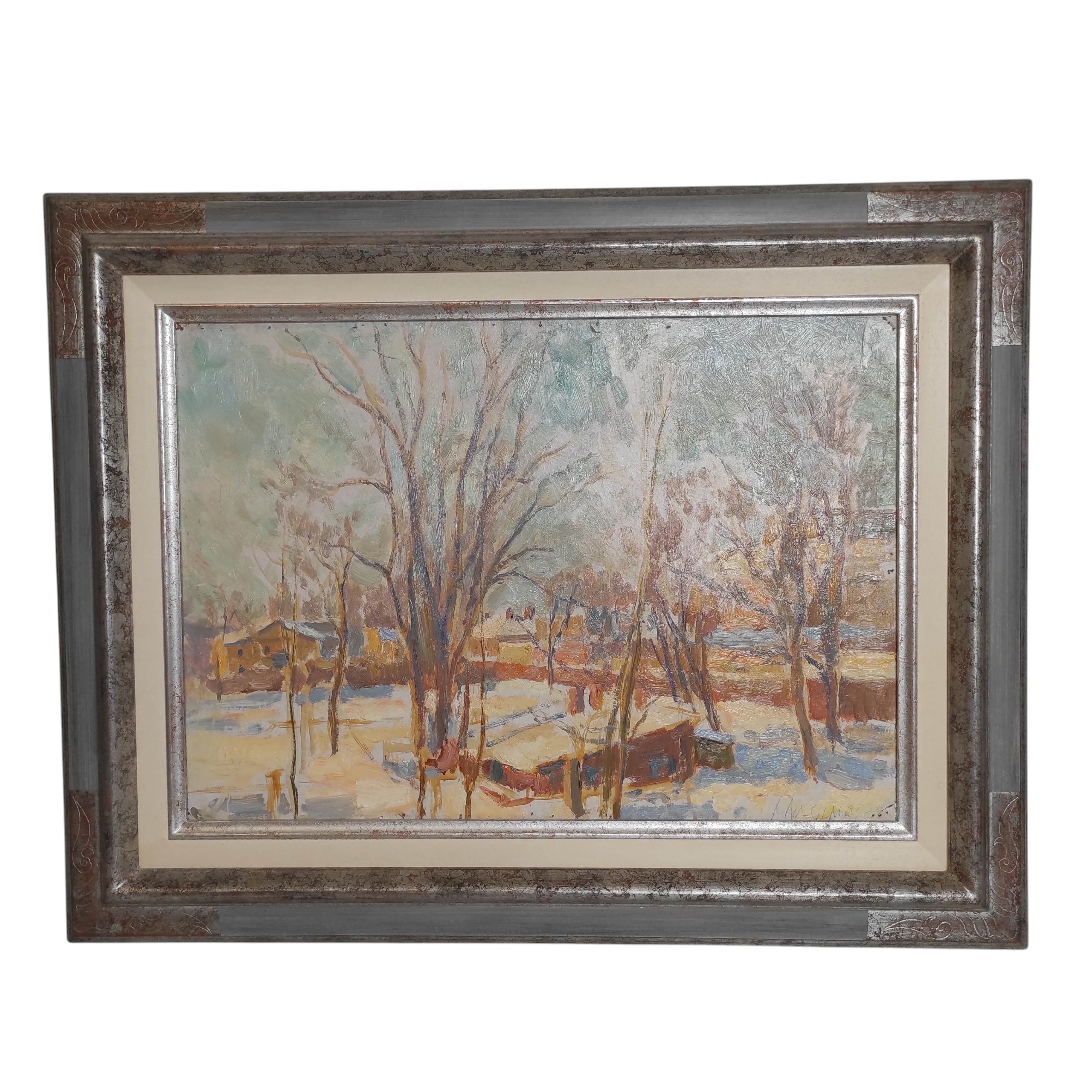 HSP PEINTURE RUSSE VUE DE VILLE SOUS LA NEIGE 48 x 34 CM HC