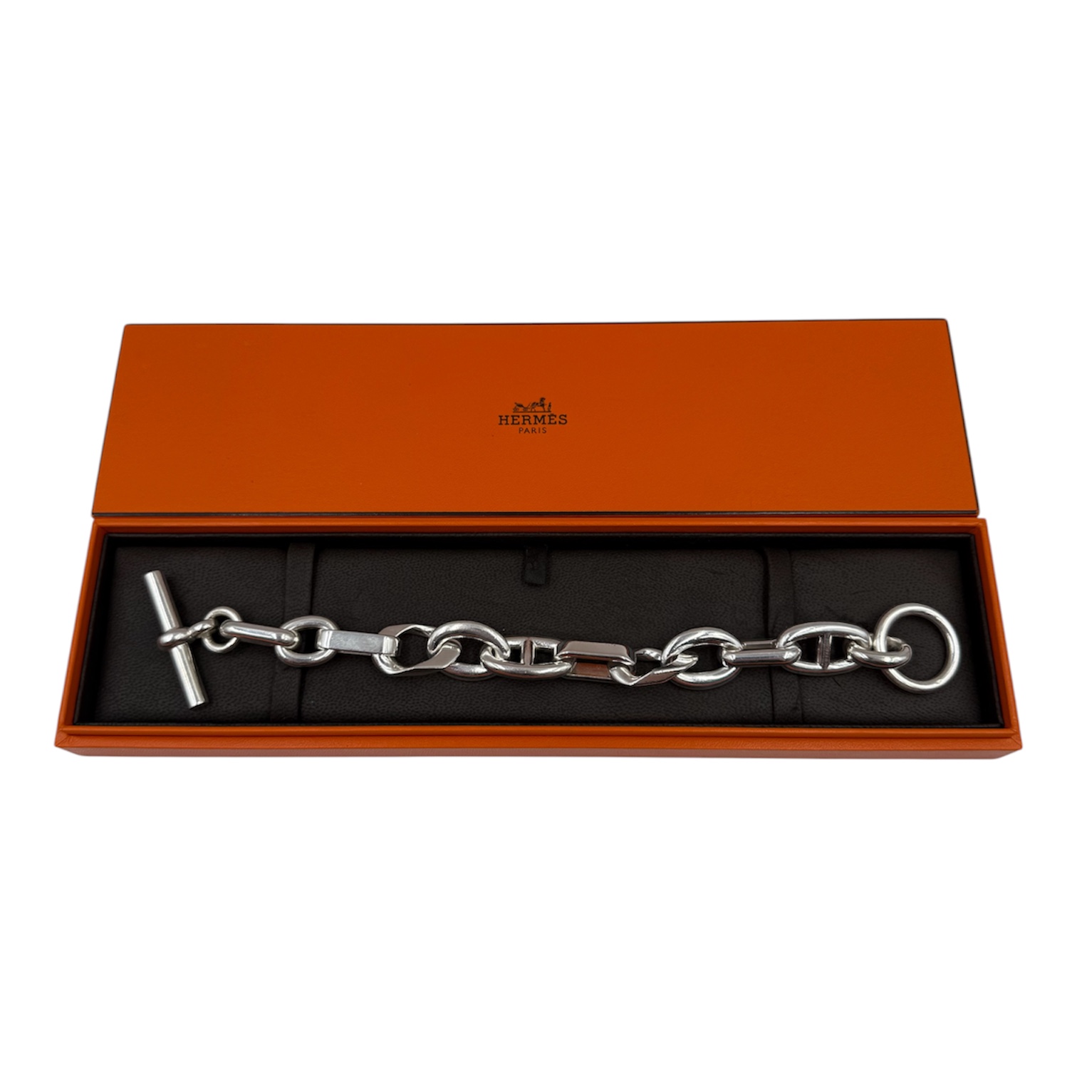 HERMES BRACELET ALEA EN ARGENT (MINERVE) T. LG 115.48 GR T. LG + ECRIN