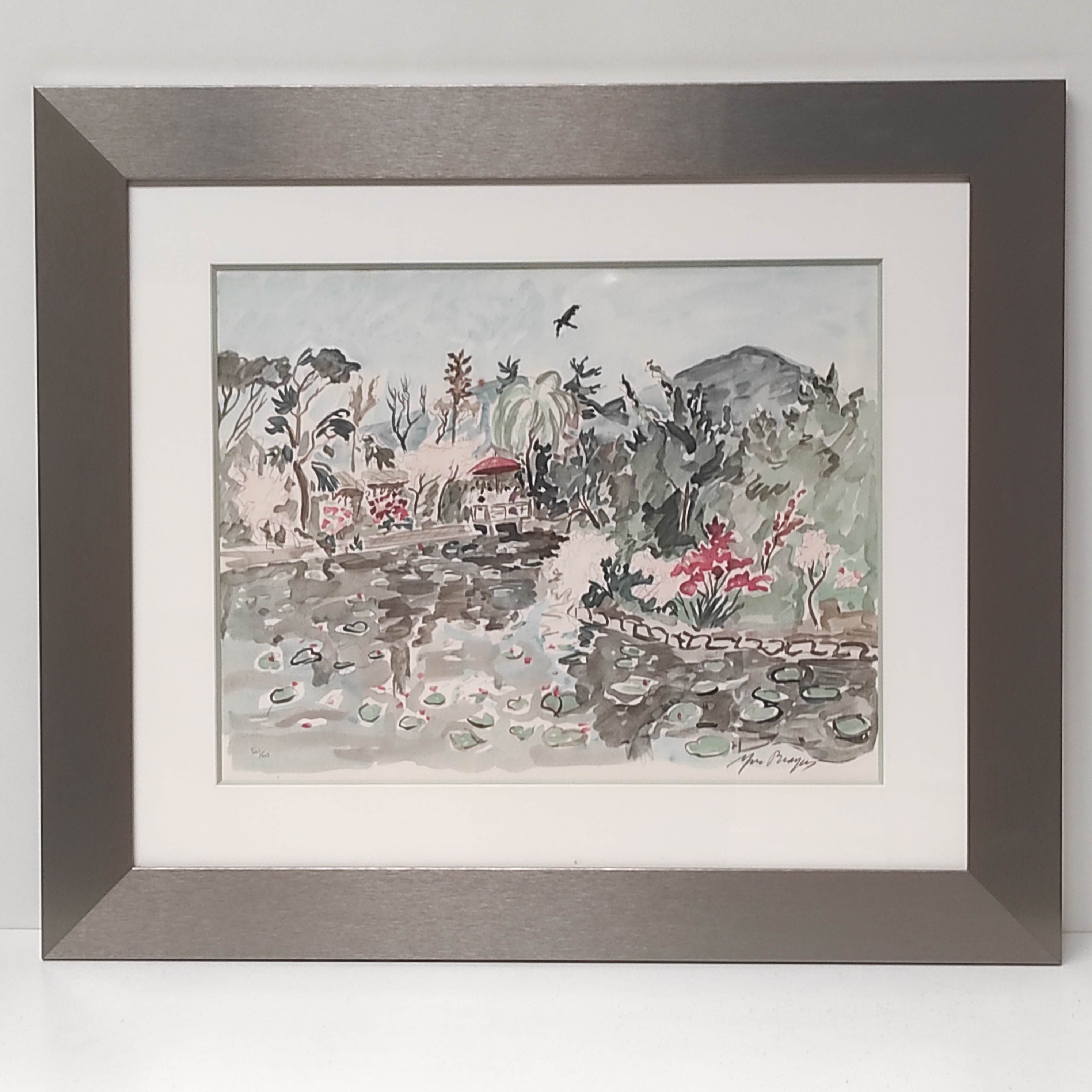 YVES BRAYER LITHOGRAPHIE LE JARDIN AUX NENUPHARS 77 x 66 CM