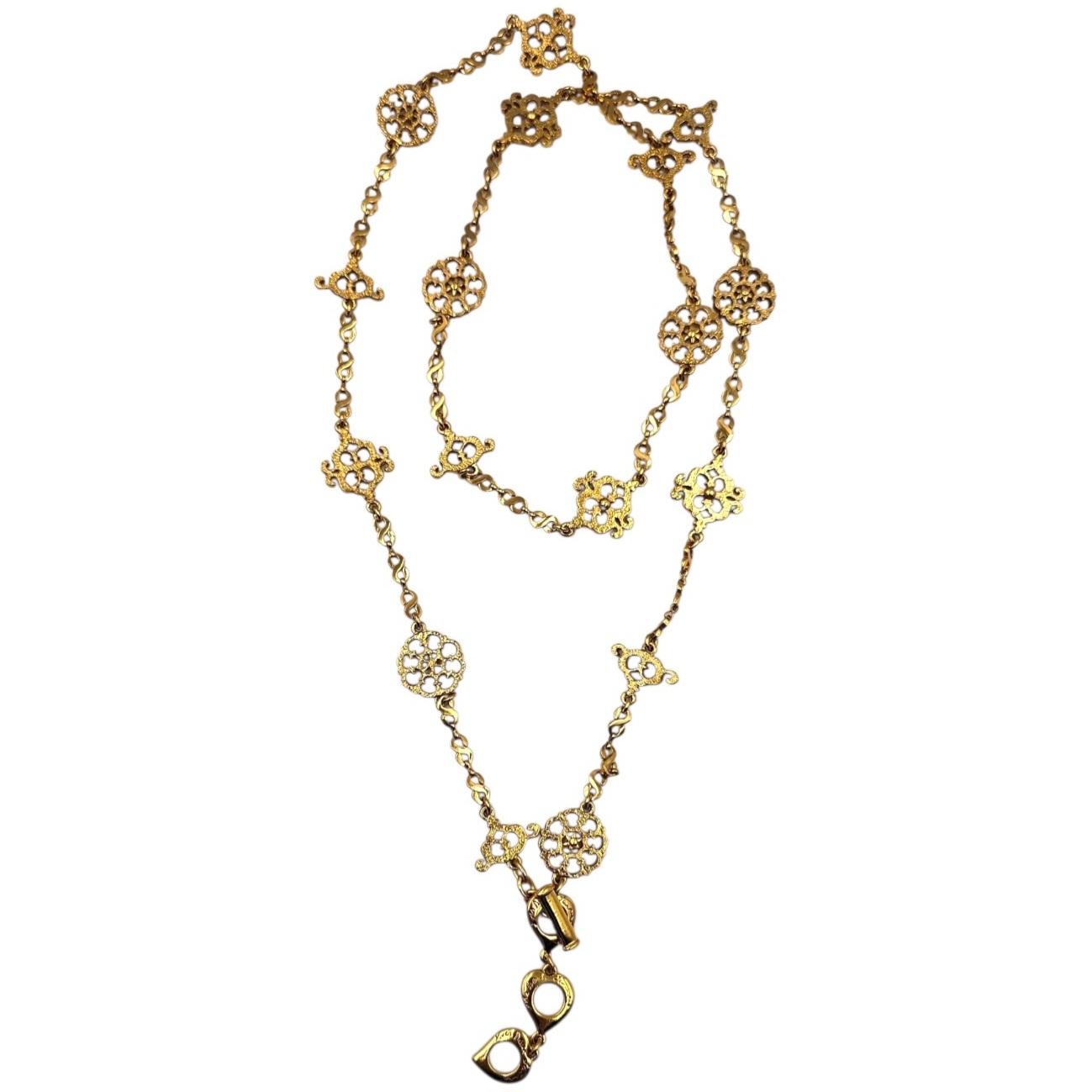 YSL YVES SAINT LAURENT COLLIER SAUTOIR RENAISSANCE DORE 115 CM CIRCA 1980
