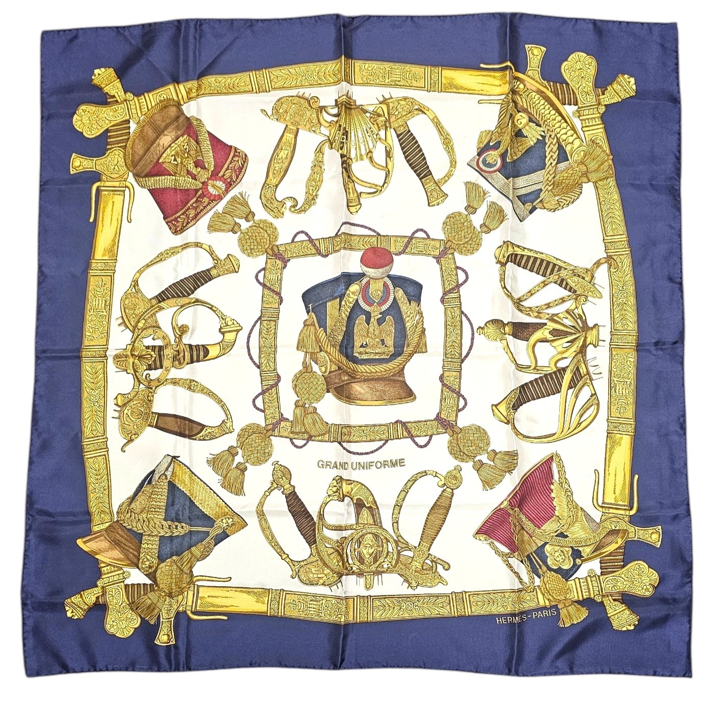 HERMES CARRE GRAND UNIFORME DE METZ JOACHIM CONTOUR BLEU