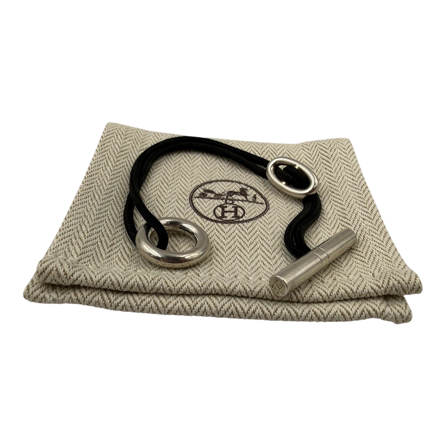 HERMES BRACELET SKIPPER EN ARGENT (AG925) CORDON NOIR PB 16.44 GR + POCHON