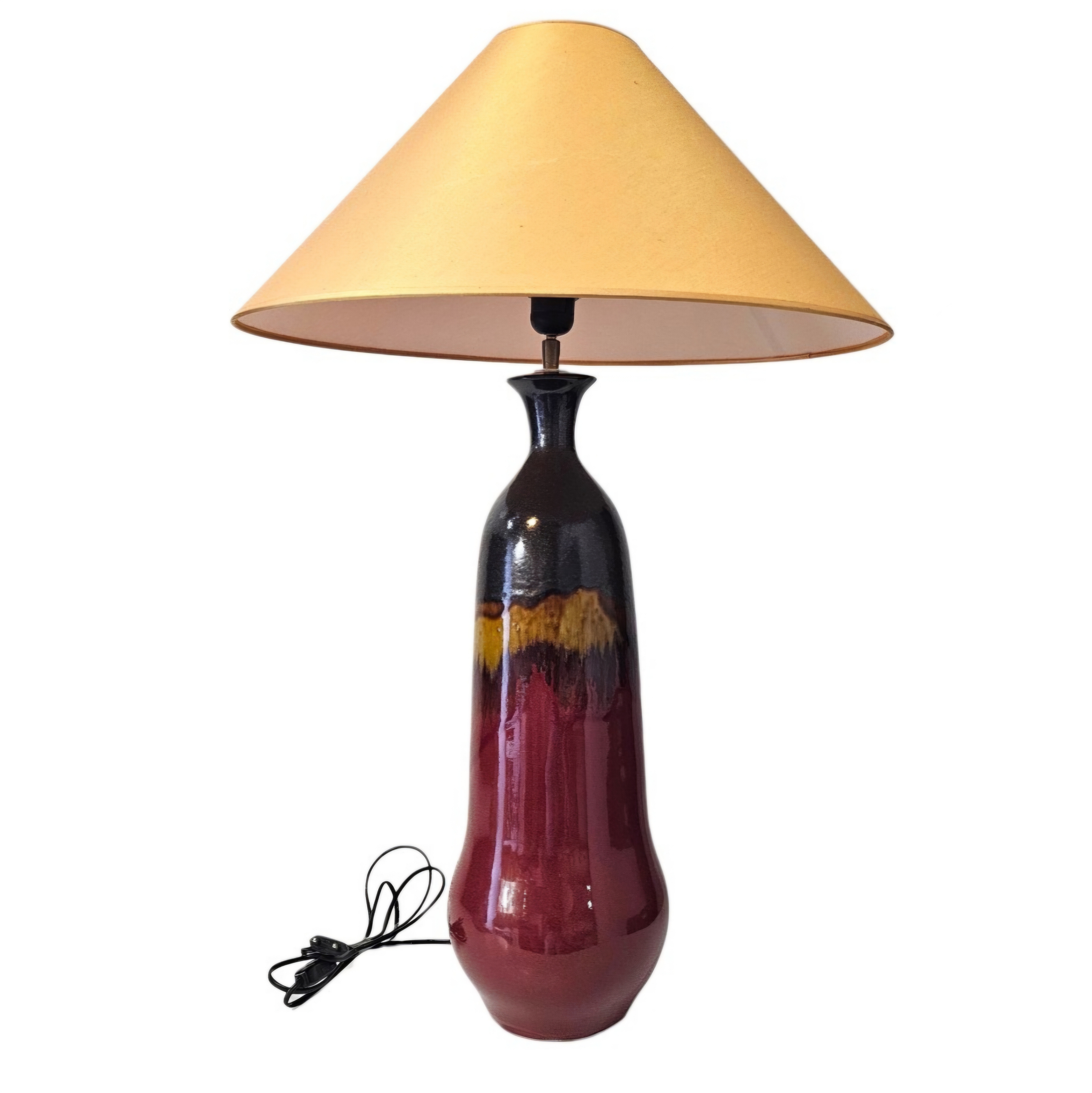 LAMPE CERAMIQUE ABAT-JOUR JAUNE 86 CM ANNEES 80 