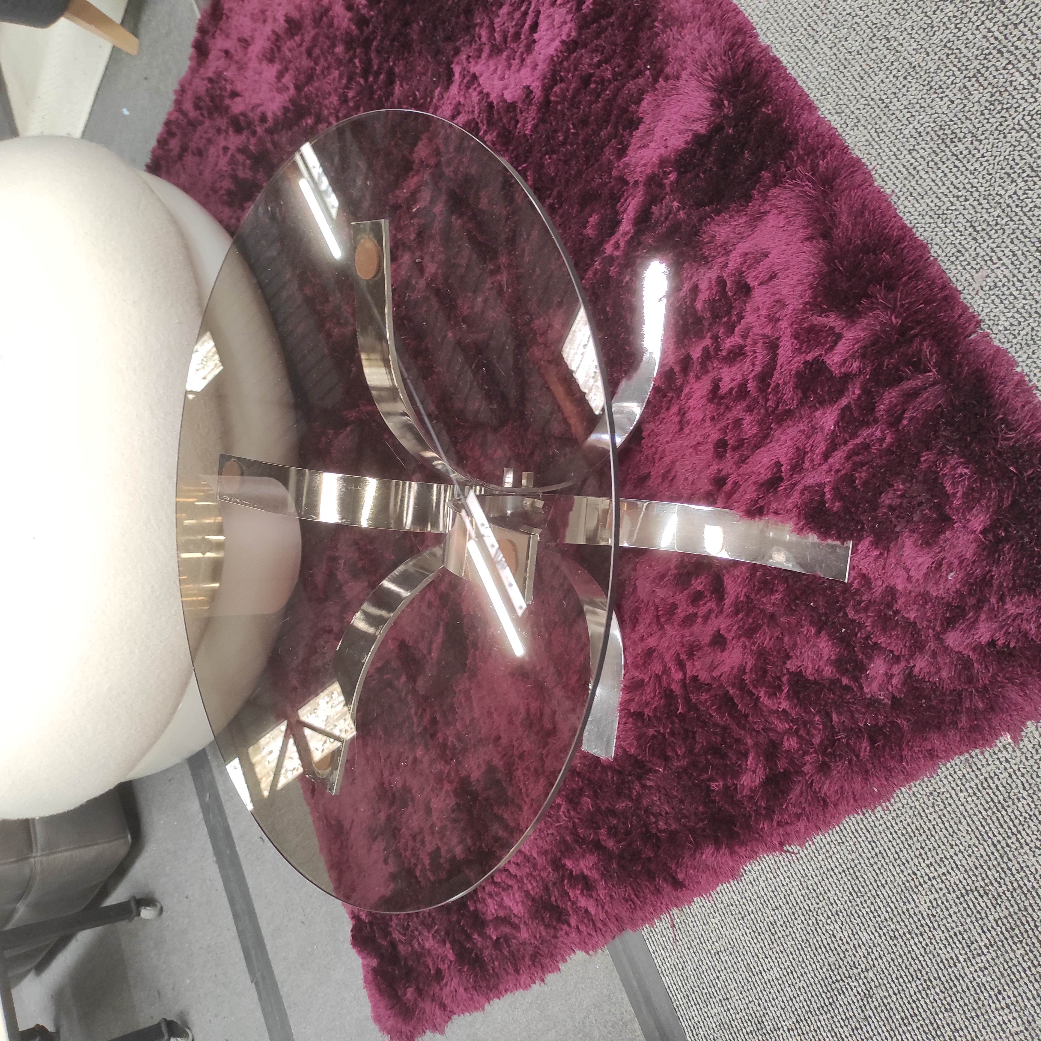 TABLE BASSE VERRE FUME 70 CM PIETEMENT METAL CHROME