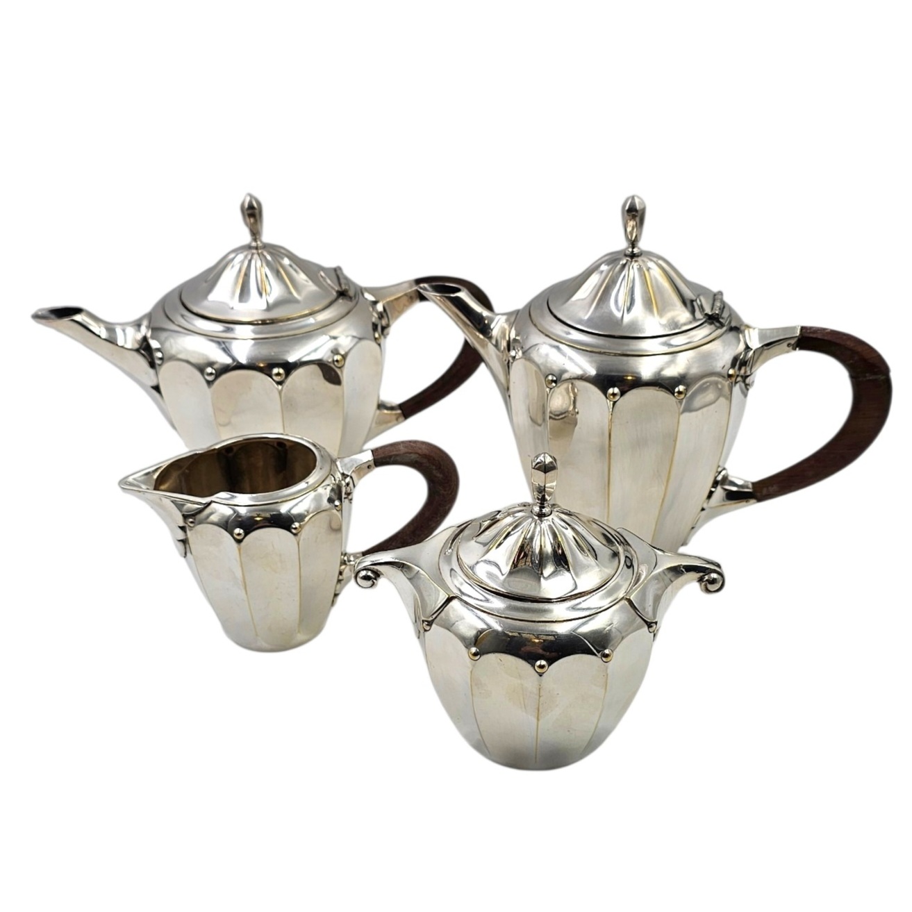 SERVICE A CAFE ET THE EN METAL ARGENTE 4 PIECES CONTENPORAIN 