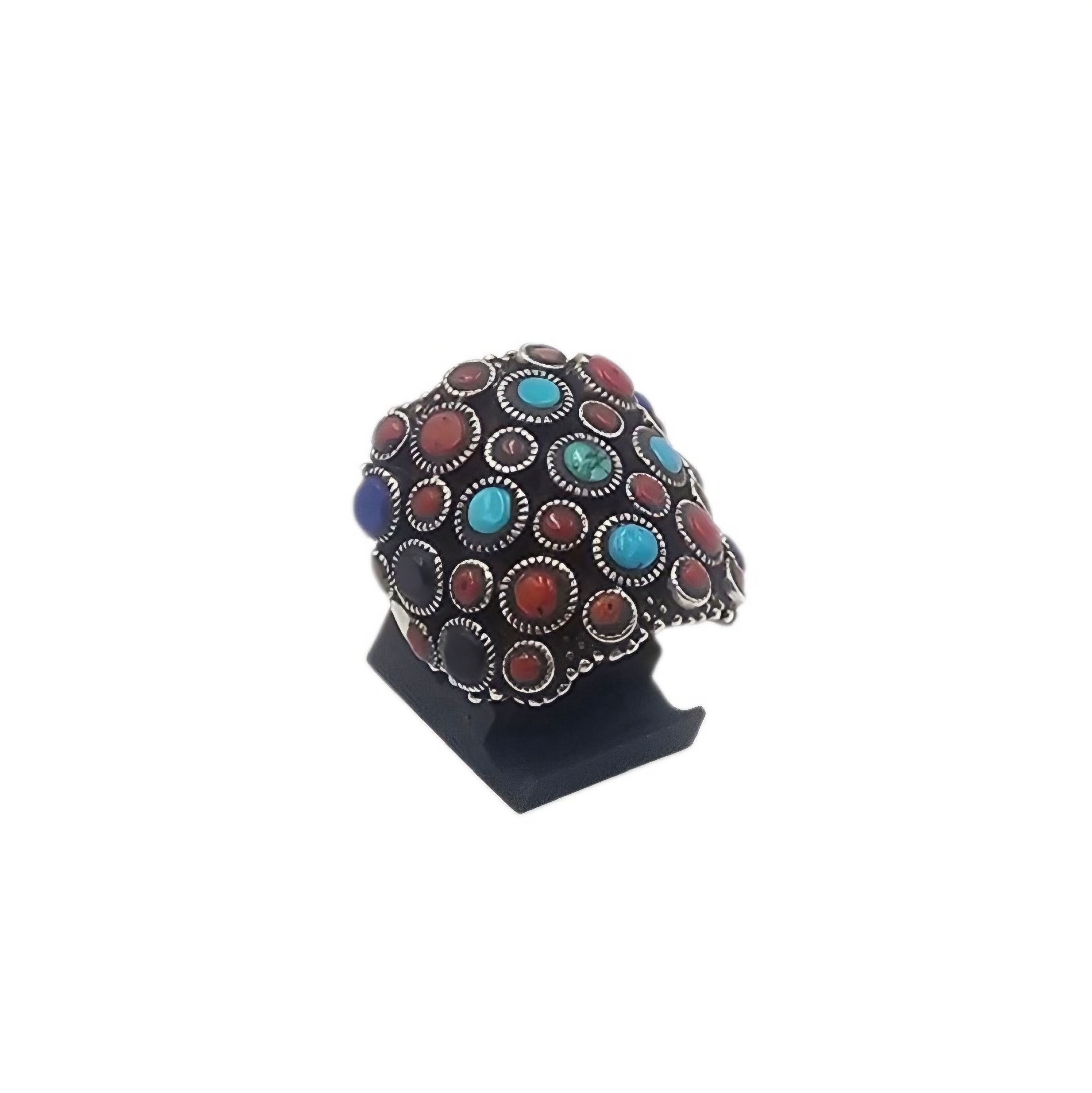 BAGUE ETHNIQUE ARGENT (925) TURQUOISE, LAPIS ET CORNALINE T.55 PB 14.95 GR