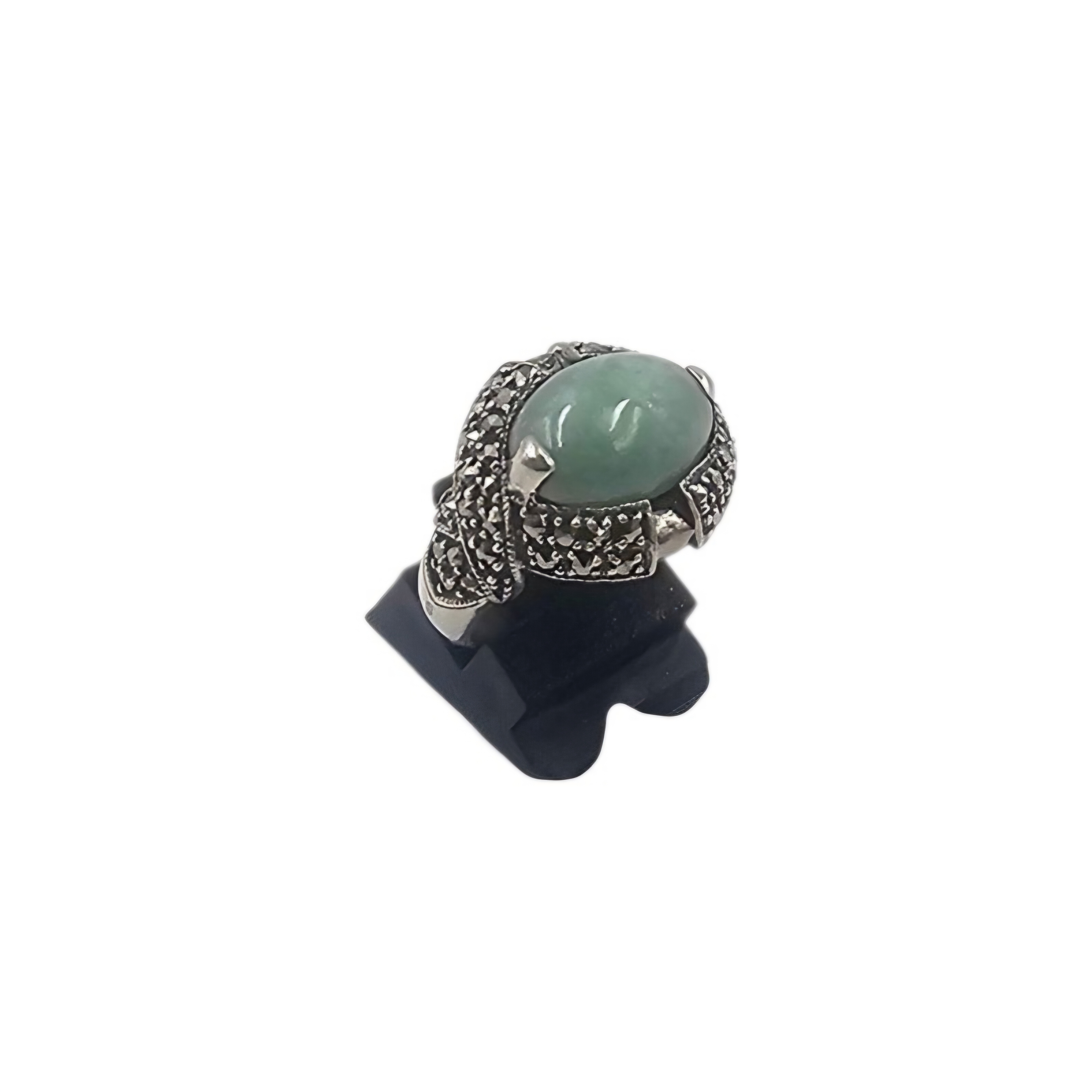 BAGUE STYLE ART DECO ARGENT (MINERVE) AVENTURINE MARCASSITES T. 54 PB 8.49 GR 