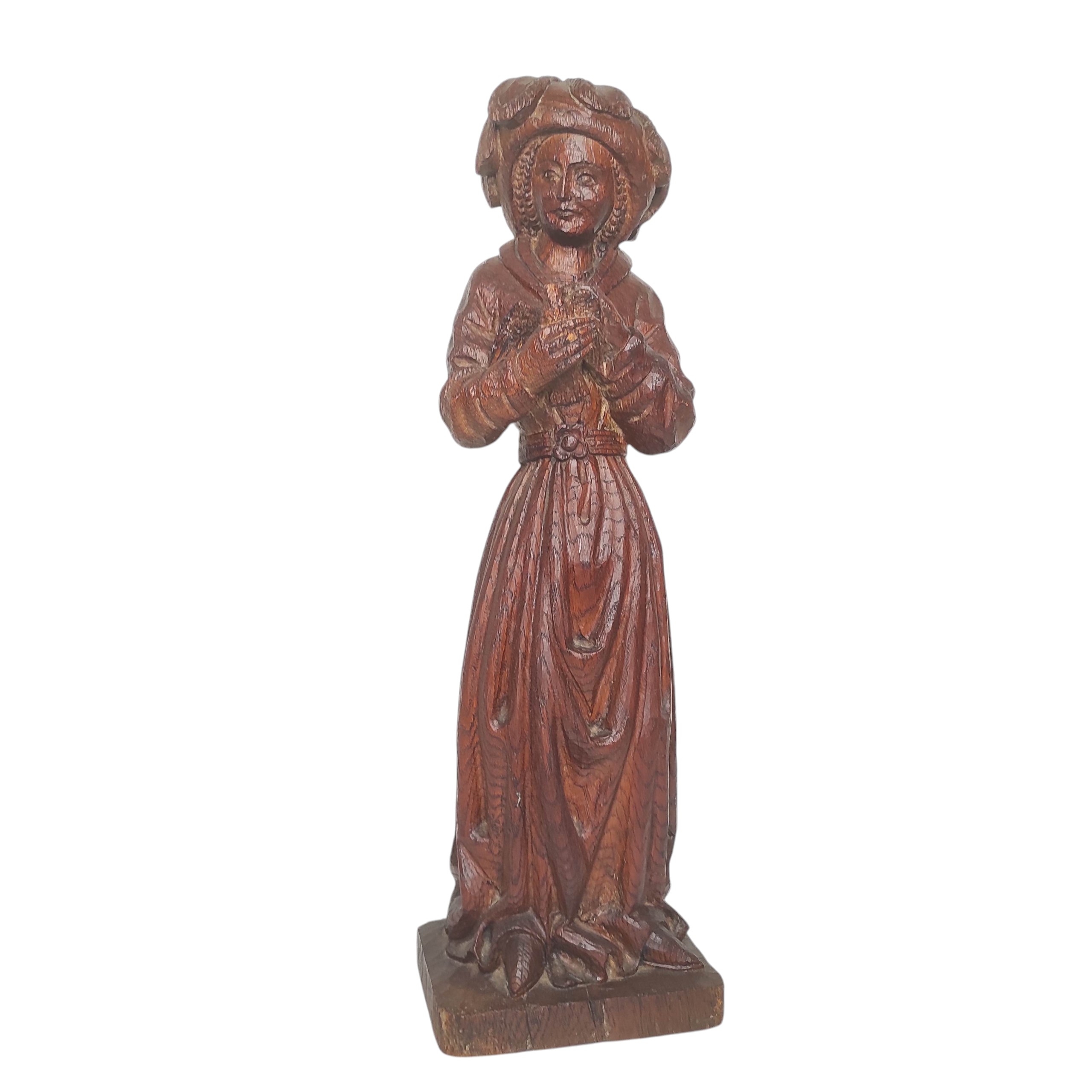 ANCIENNE SCULPTURE EN BOIS LA FEMME A LA COLOMBE H 60 CM