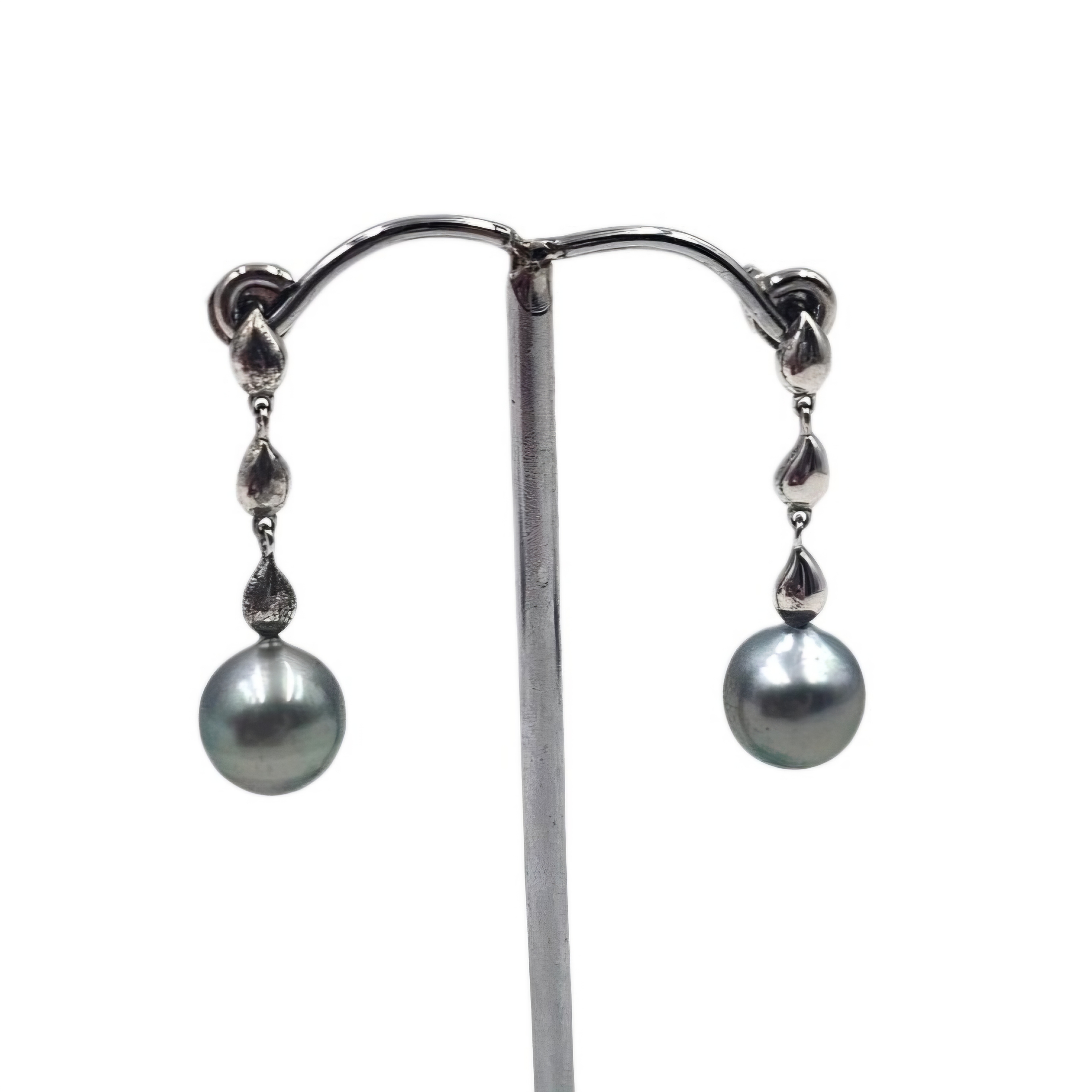 MATY BOUCLES D OREILLES EN ARGENT (925) PENDANTS PERLES DE TAHITI P.B. 3.66 GR