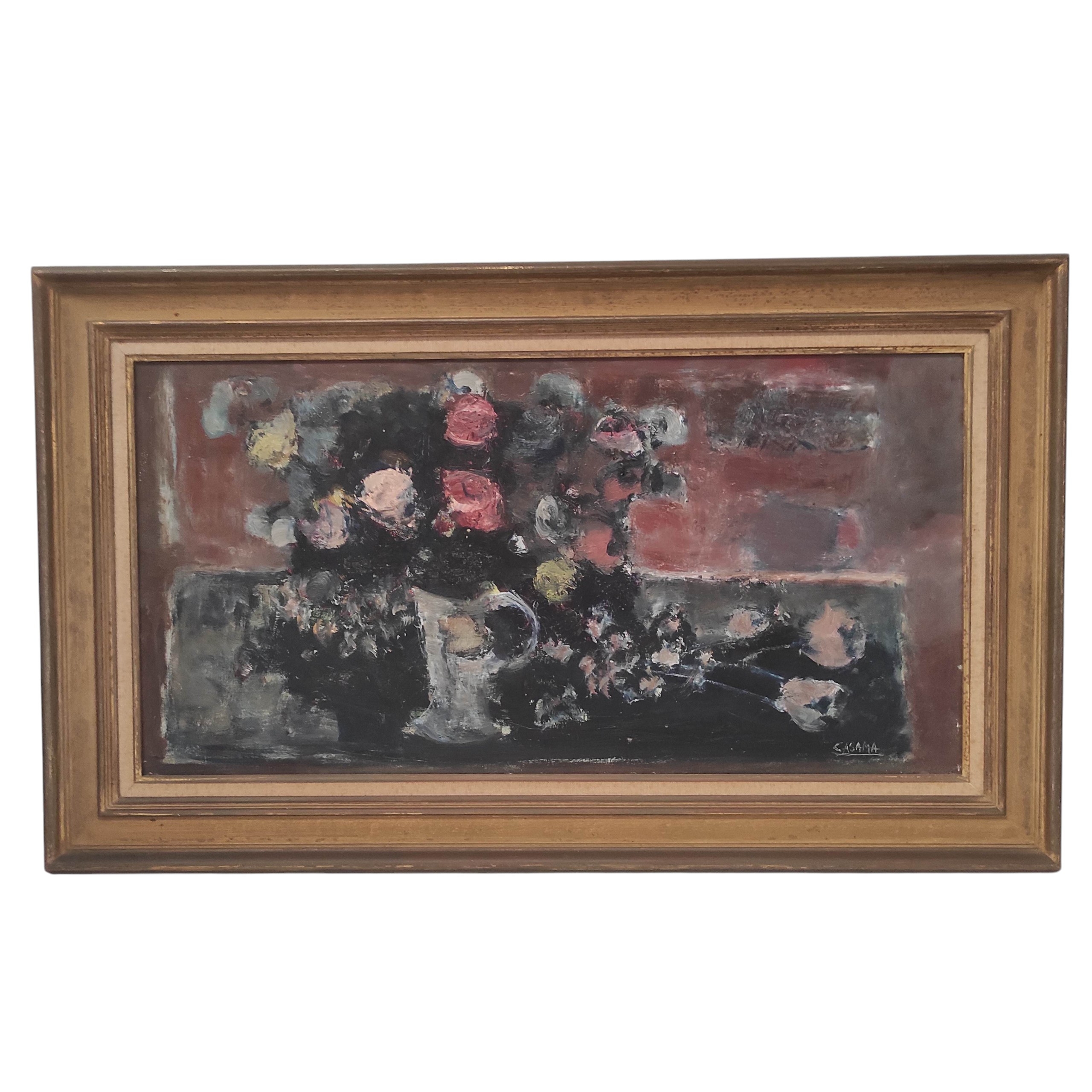 HST DE GUY CASAMA LE BOUQUET DE FLEURS 79 CM X 40 CM HORS CADRE