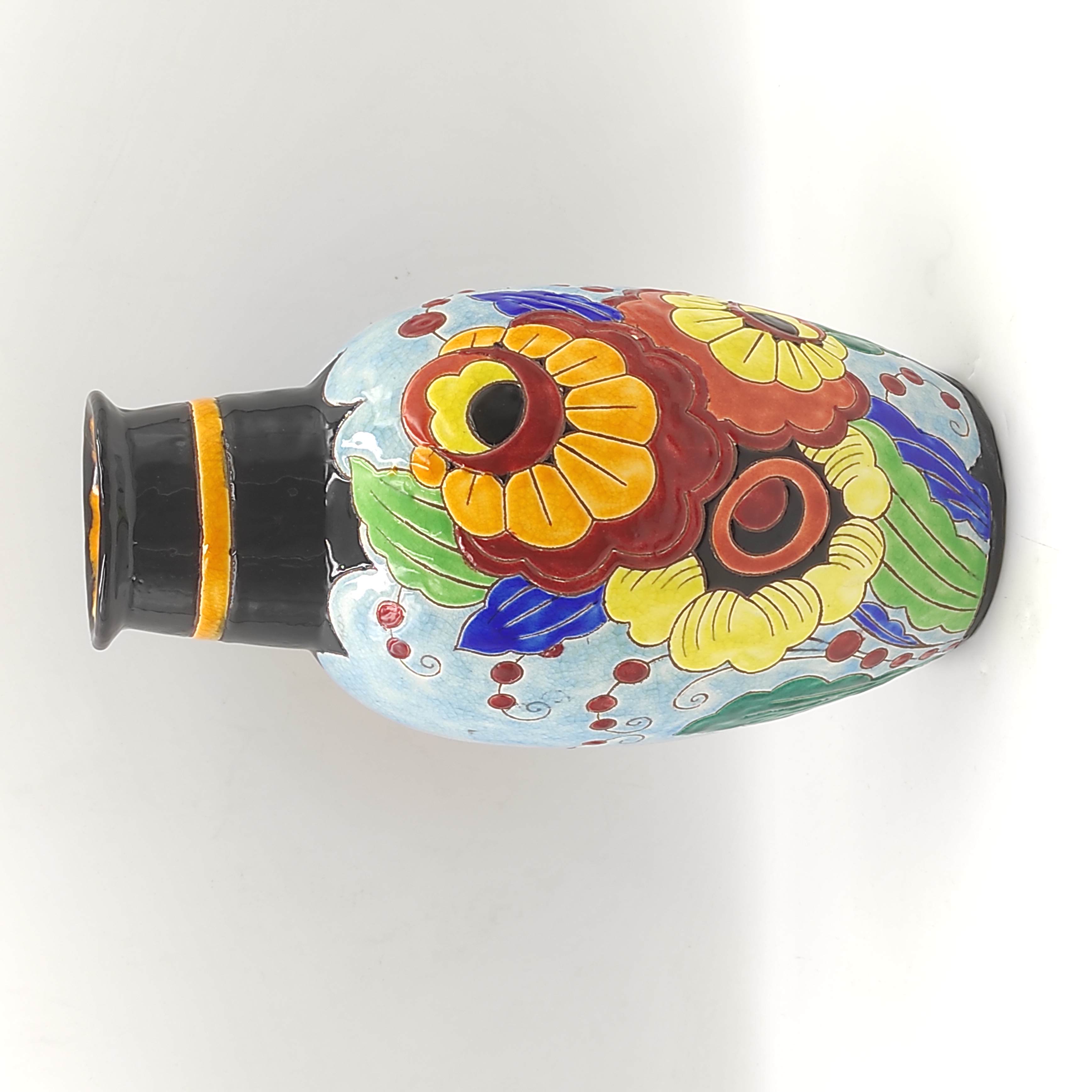 CHARLES CATTEAU KERAMIS VASE A DECOR DE FLEURS H 25 CM