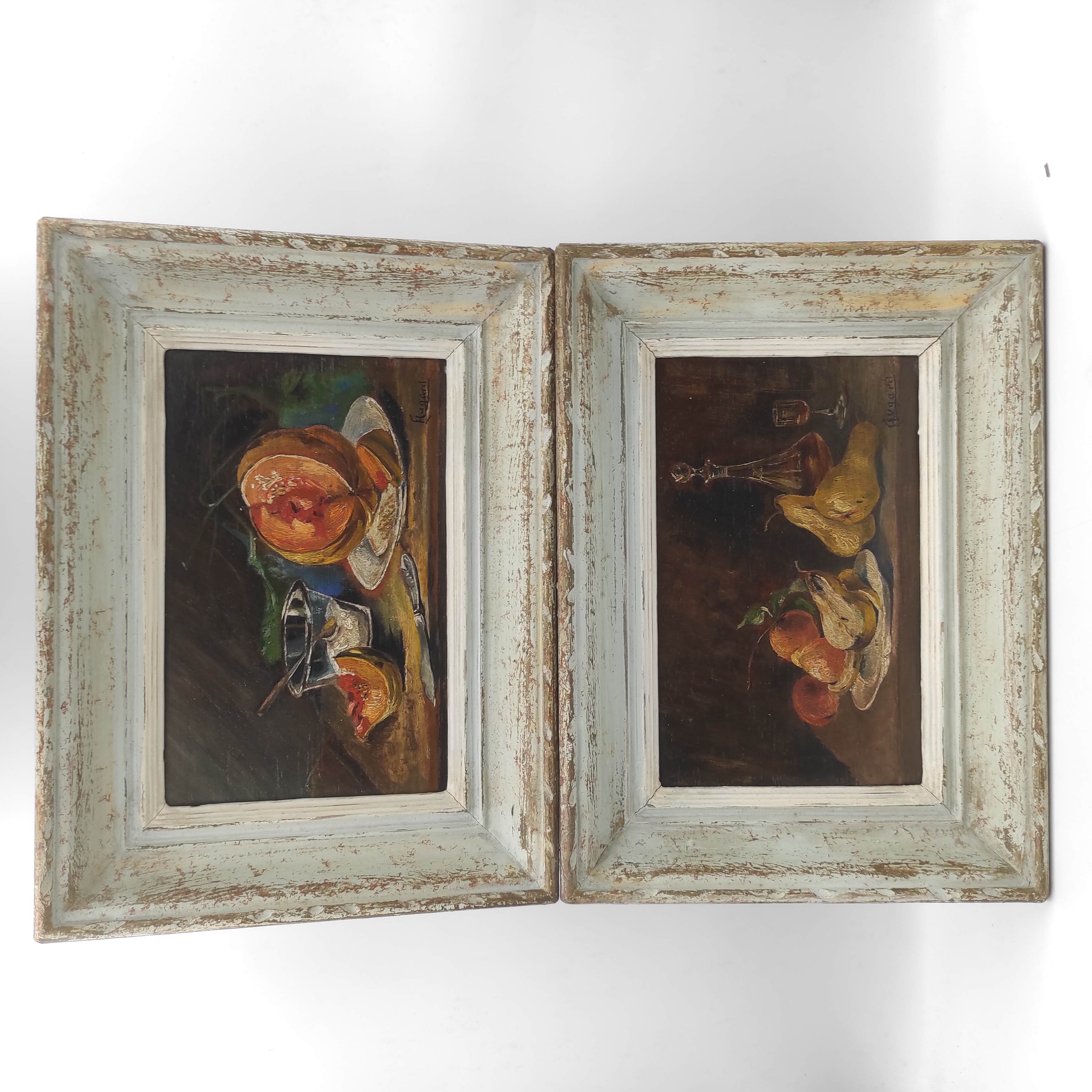HUGARD PAIRE DE PETITES NATURES MORTES SUR PANNEAU 22 x 14 CM HC