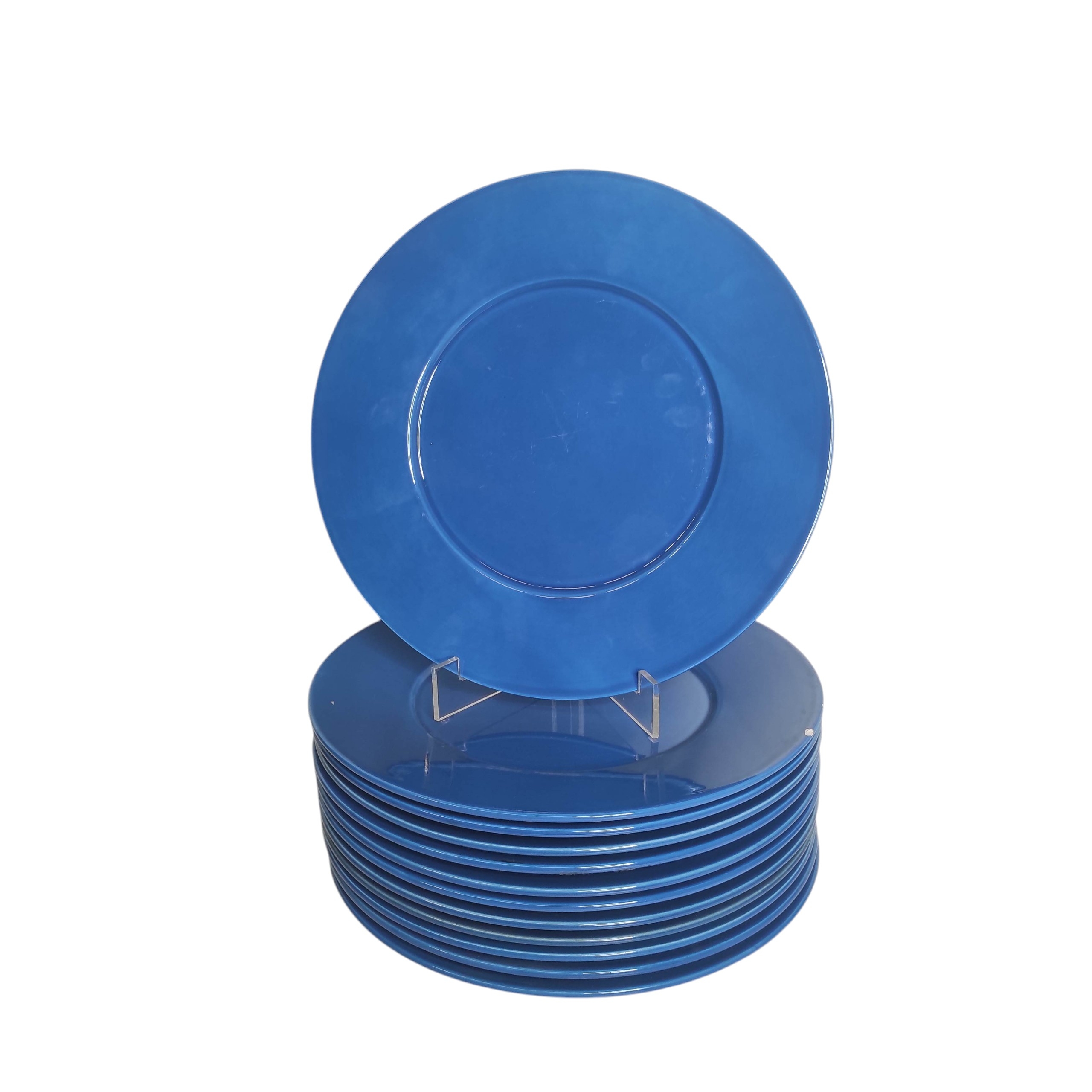JACQUES MOLIN MODELE CHAROLLES 12 ASSIETTES EN FAIENCE BLEUE (1 EN L ETAT)