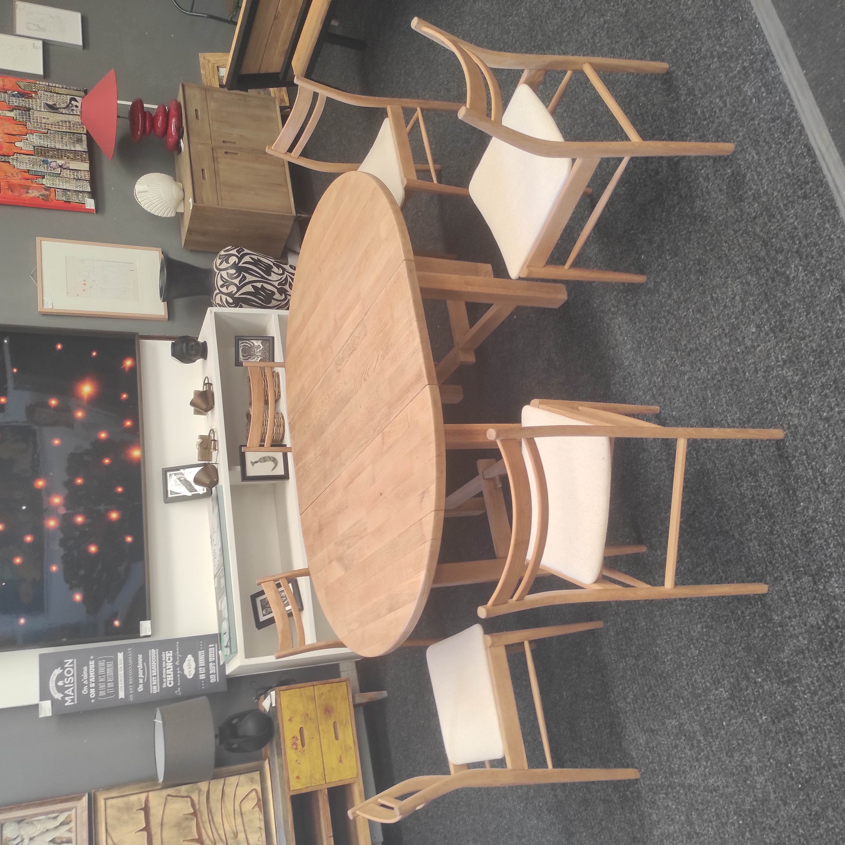TABLE DE REPAS 1 ALLONGE 130/170/73/130 CM + 6 CHAISES 44/82/50 CM SCANDINAVE