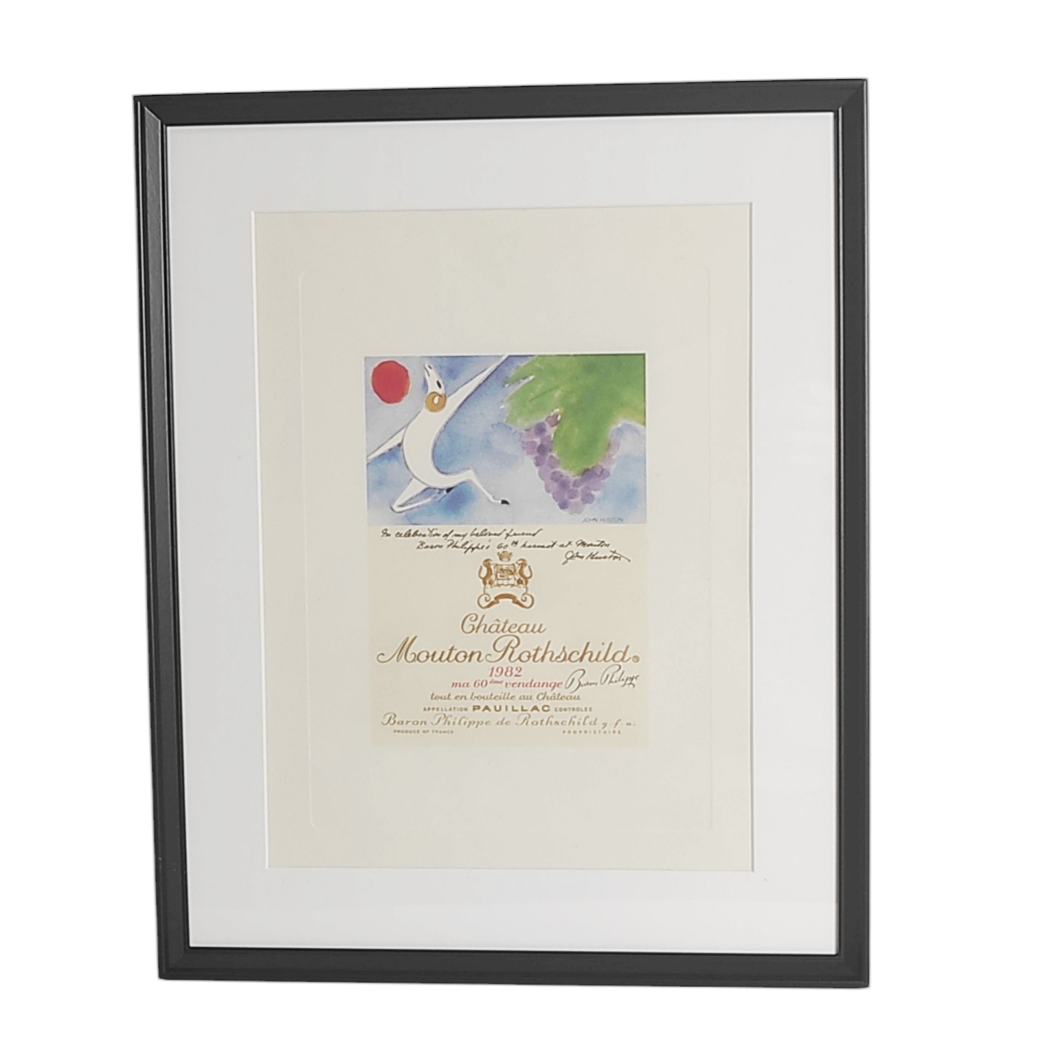 LITHOGRAPHIE DE JOHN HUSTON POUR MOUTON ROTHSCHILD 1982 DDCC 43 X 53.5CM