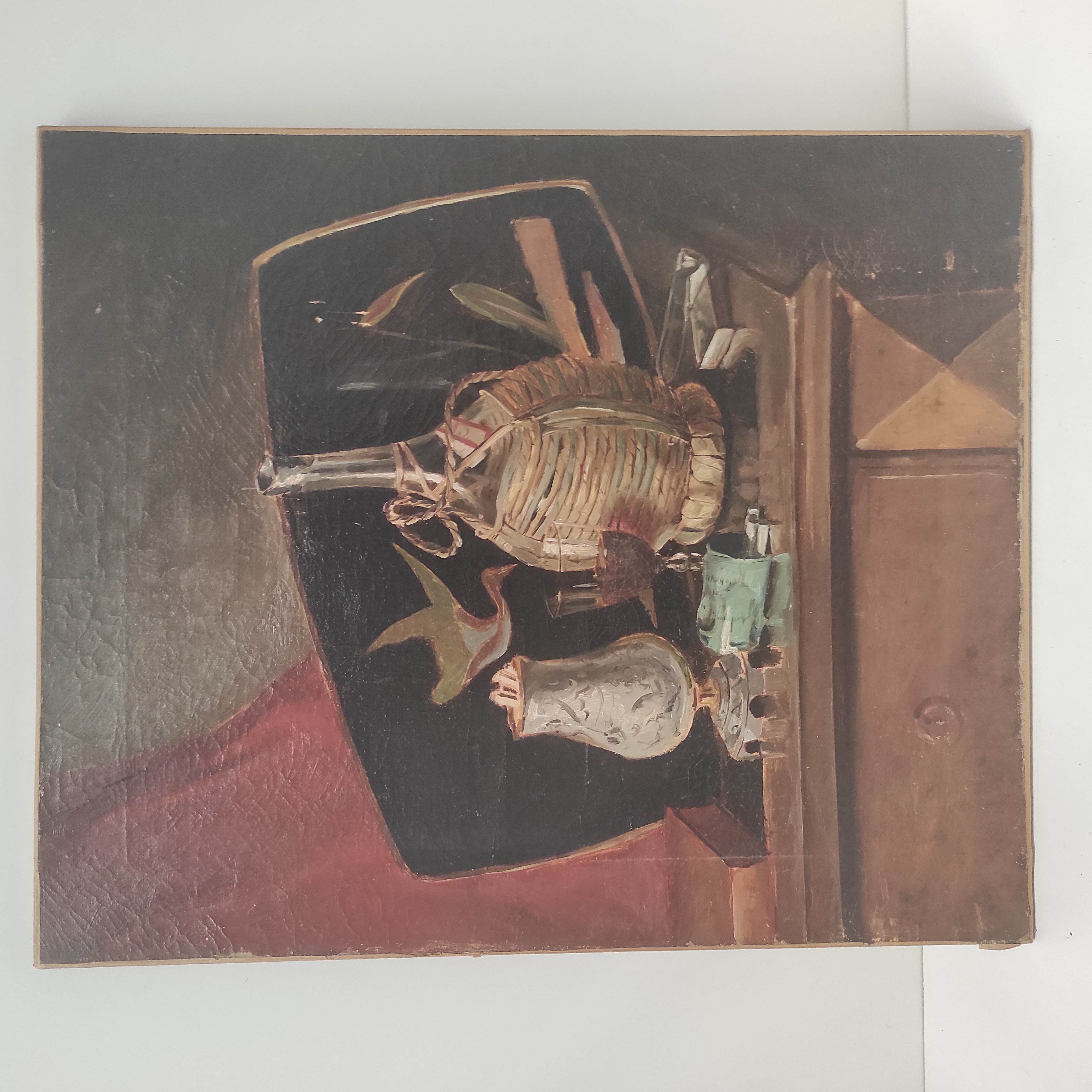 HST NATURE MORTE AU PLATEAU JAPONAIS ET VERRE DE VIN 55 X 46 CM