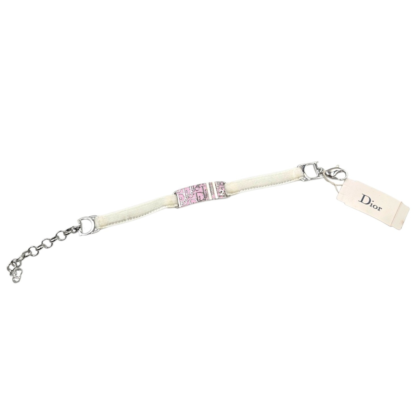 CHRISTIAN DIOR BRACELET TROTTER ARGENTE ET ROSE BRACELET VELOURS