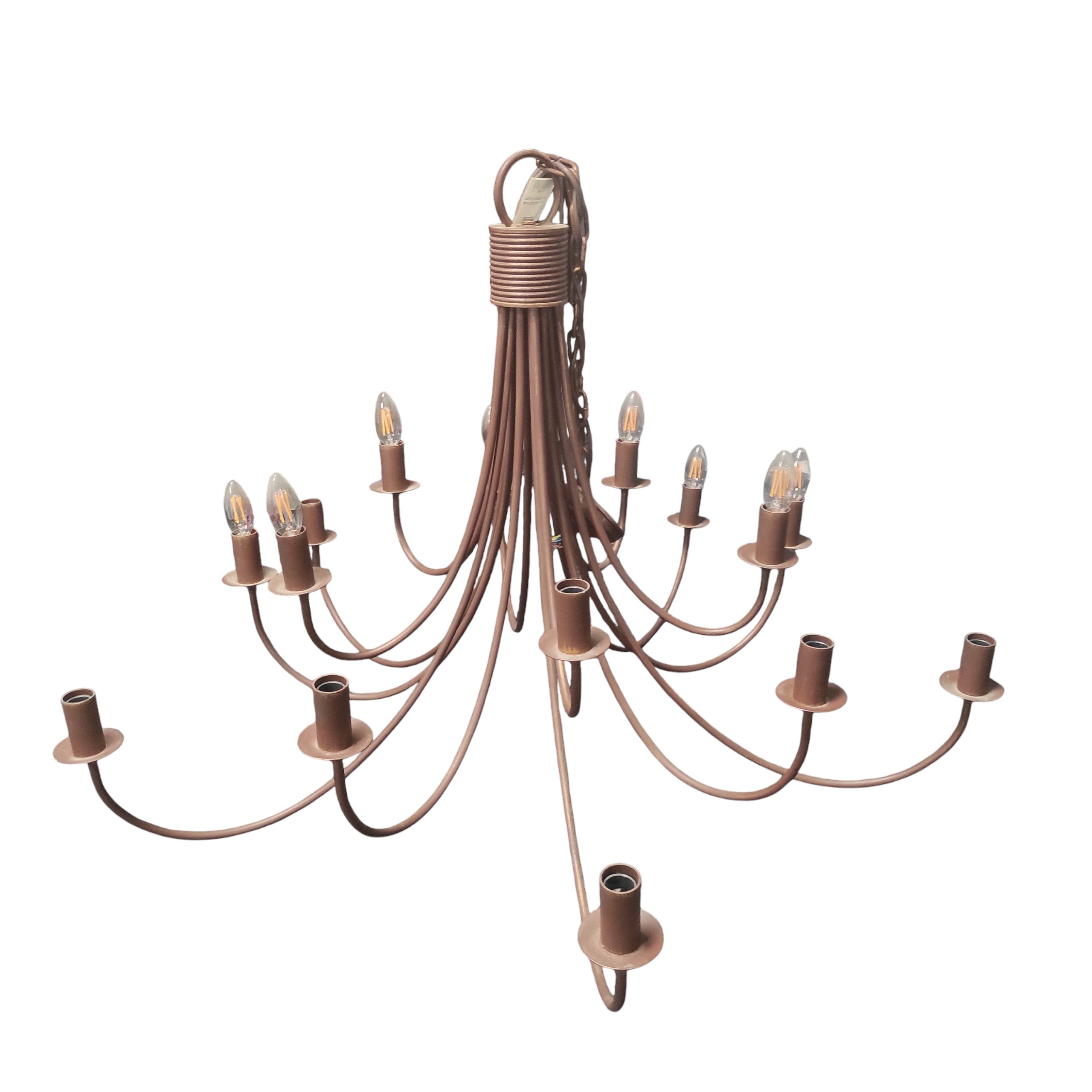 LUSTRE 15 BRANCHES EN METAL BRUN 105 X 75 CM