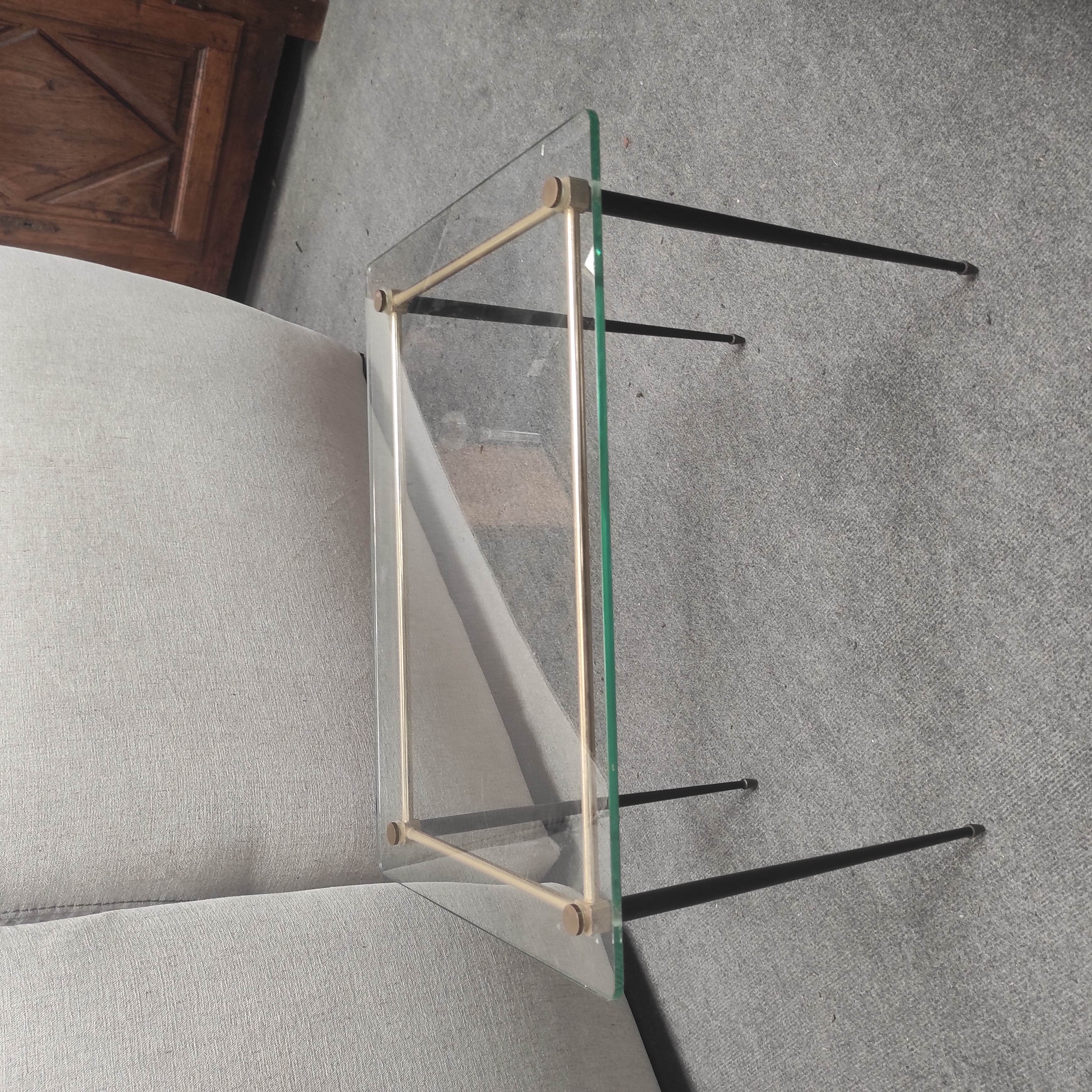 TABLE BASSE PLATEAU VERRE 39/45/57 CM ANNEES 50 
