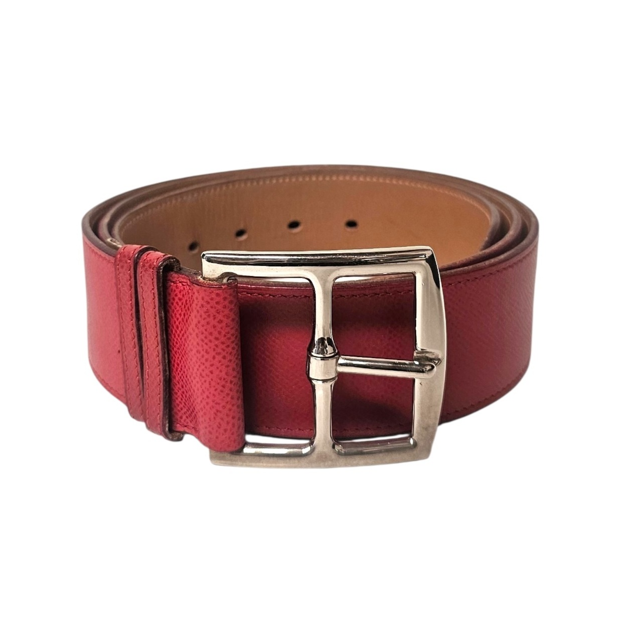 HERMES CEINTURE ETRIVIERE EN CUIR ROUGE CASAQUE BOUCLE PHW T.102 CIRCA 1995