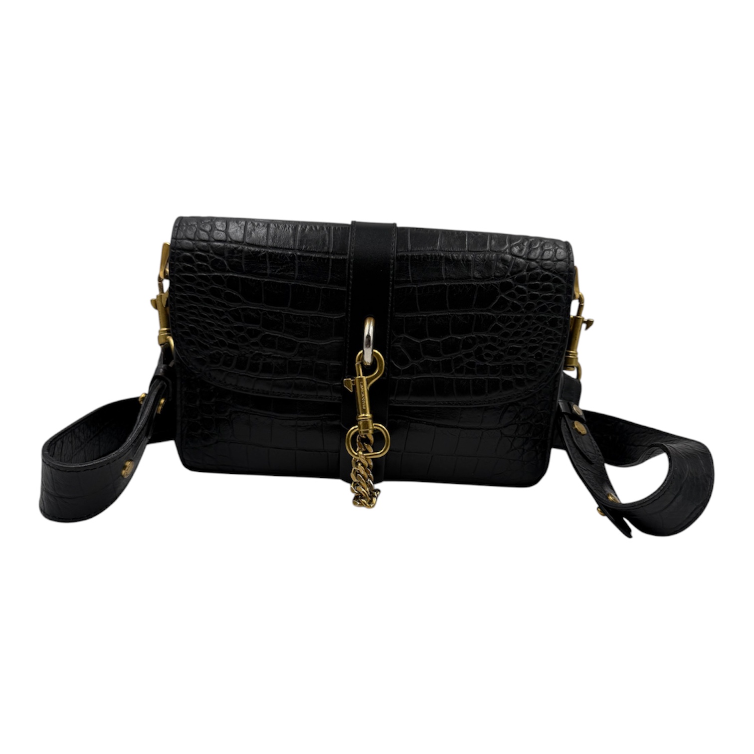 LANCASTER SAC JODIE EN CUIR NOIR FACON CROCO + DUST BAG