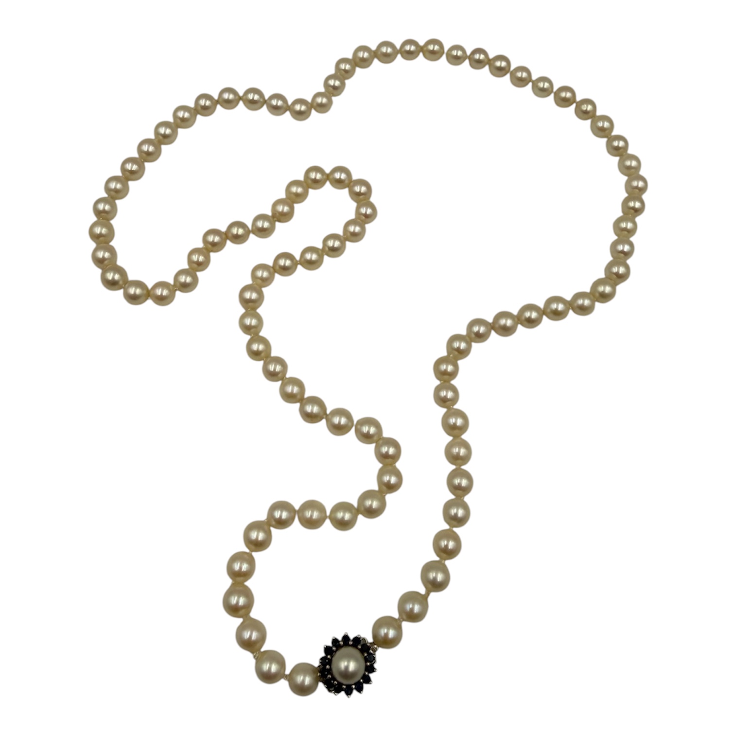 COLLIER SAUTOIR 82 PERLES DE CULTURE FERMOIR MARGUERITE OR (AIGLE) SPINELLES