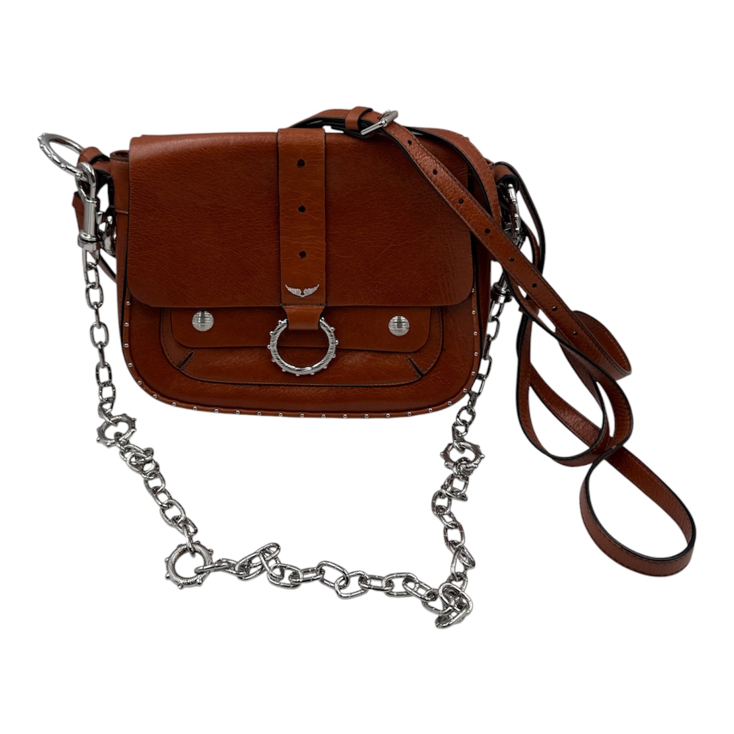 ZADIG & VOLTAIRE SAC KATE EN CUIR GOLD AVEC 2 BANDOULIERES + DUST BAG