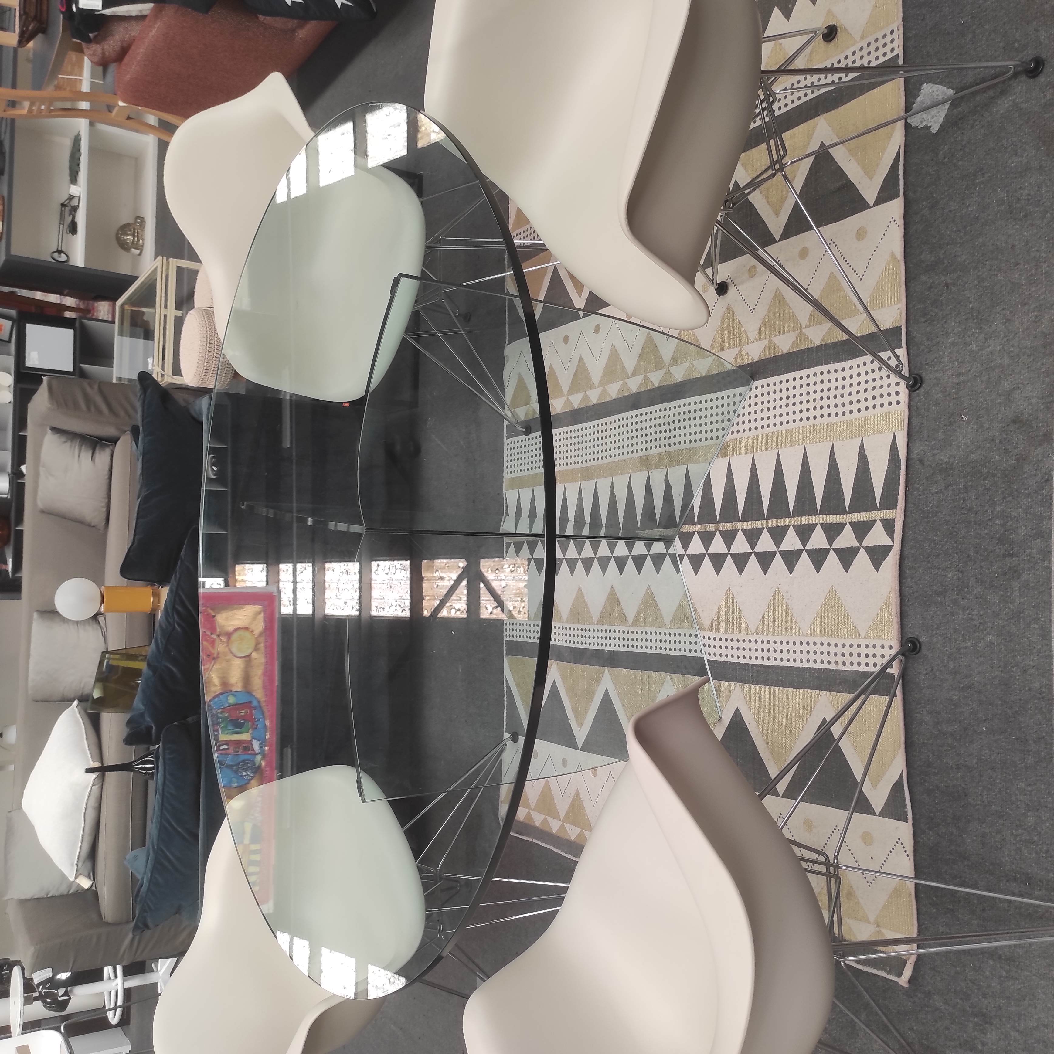 TABLE RONDE CONTEMPORAINE EN VERRE ROCHE BOBOIS DIAM 140 CM H 76 CM