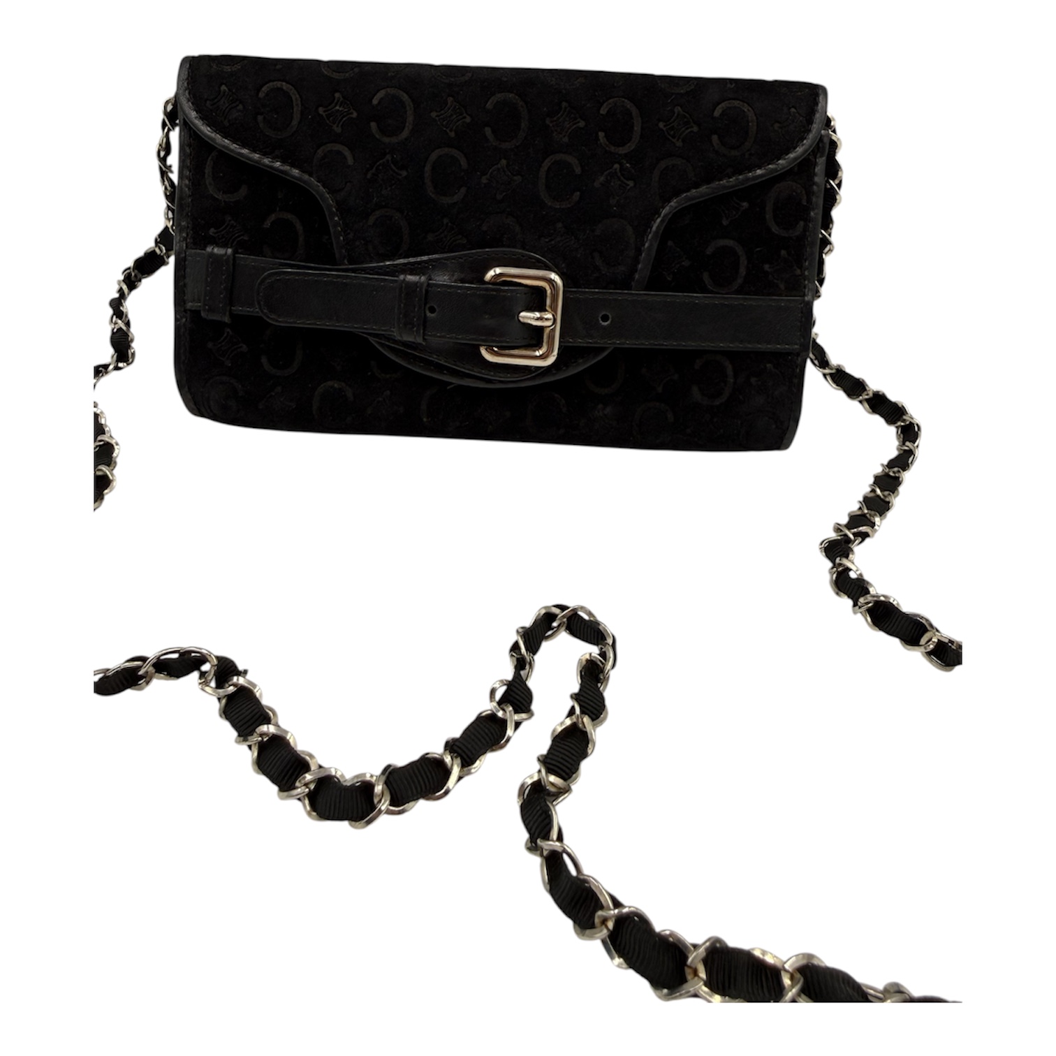 CELINE POCHETTE MONOGRAM EN CUIR ET DAIM NOIR (CE00/13) CHAINE PAS CELINE