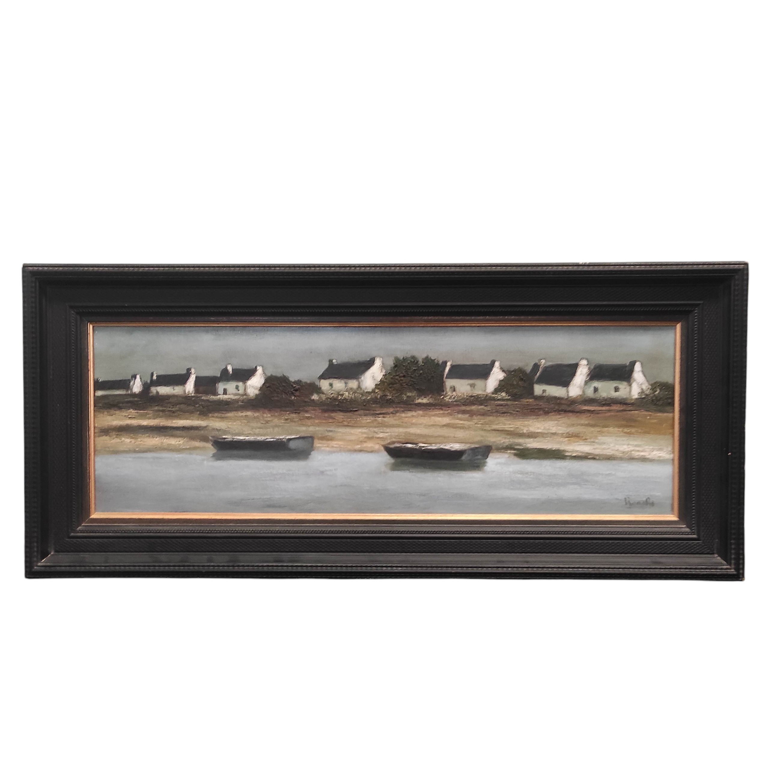 RONALD HST PAYSAGE BRETON AUX DEUX BARQUES 90 x 30 CM HC