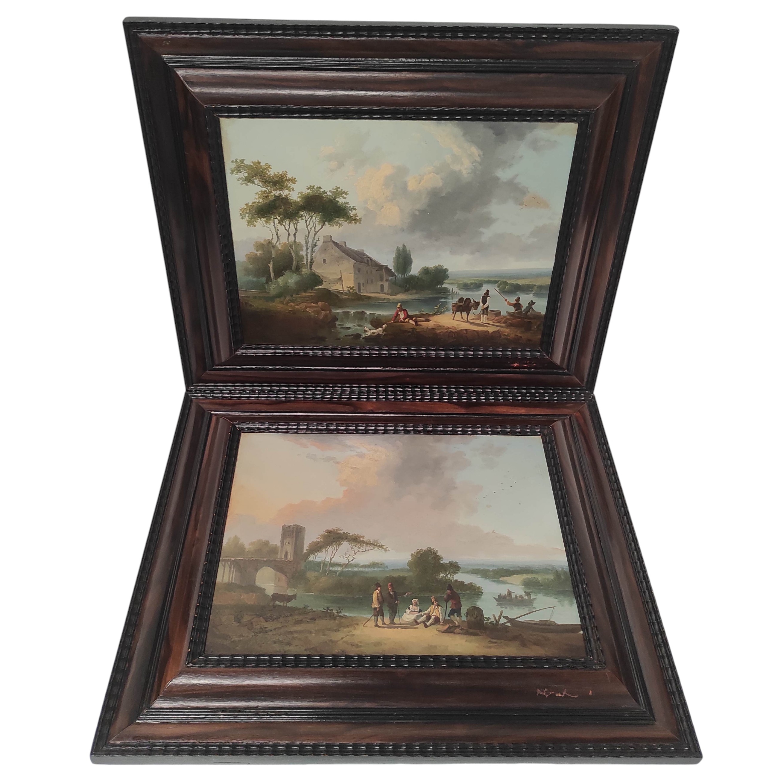 ATTRIBUE A LP CREPIN PAIRE D HSP PECHEURS EN BORD DE RIVIERE 32 x 25 CM 