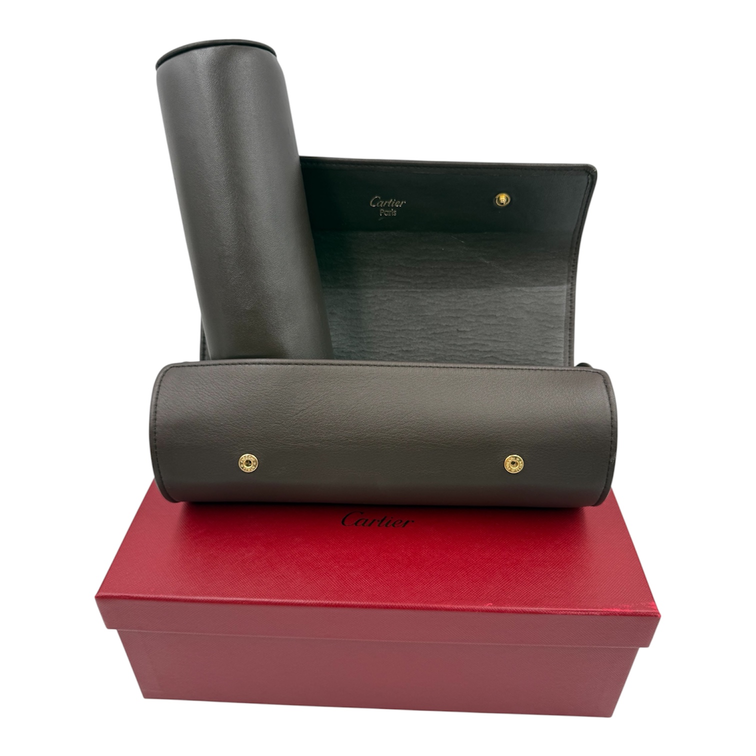 CARTIER ETUI A MONTRES OU A BRACELETS EN CUIR MARRON + DUST BAG + BOITE