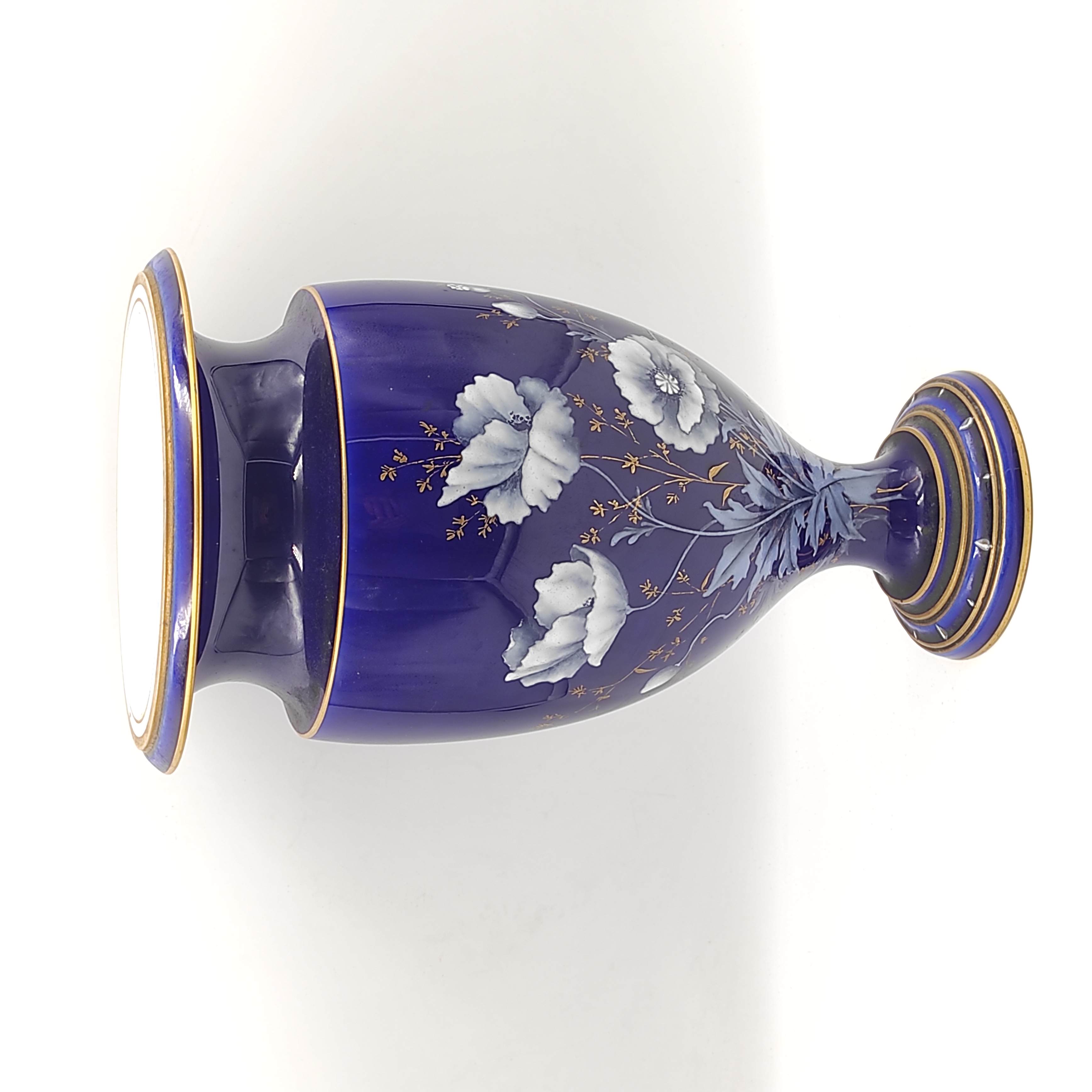 SEVRES VASE BLEU DE FOUR DECOR FLORAL 15/27 CM