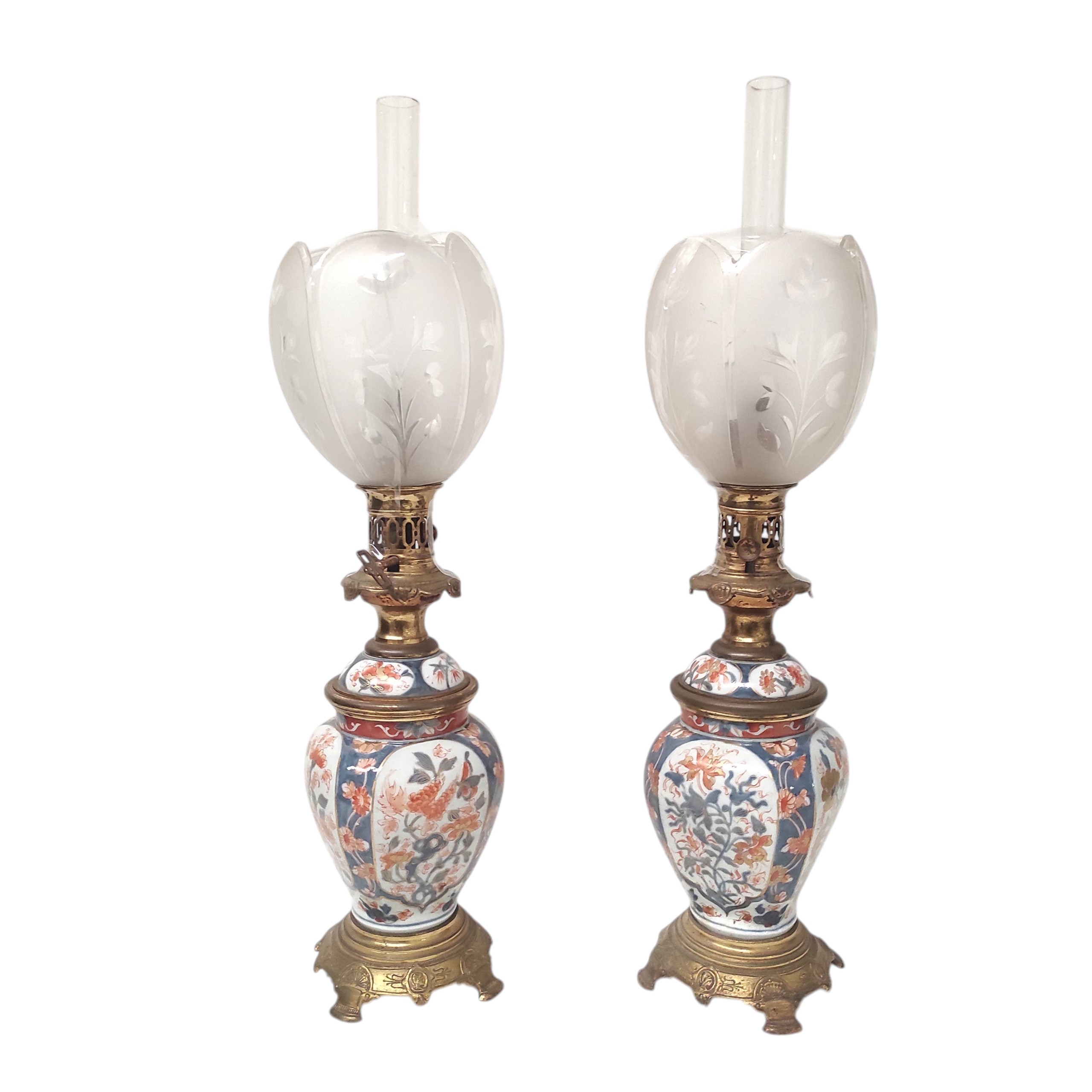 PAIRE DE LAMPES NAPOLEON III BRONZE ET CERAMIQUE