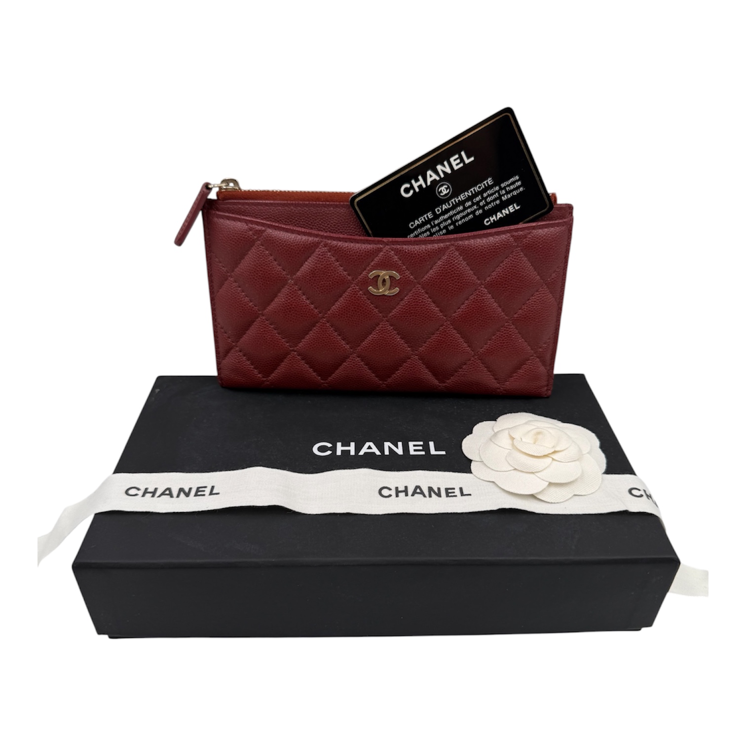 CHANEL POCHETTE CUIR CAVIAR BORDEAUX IRISE (25318083) CIRCA 2018 + CA + BOITE 